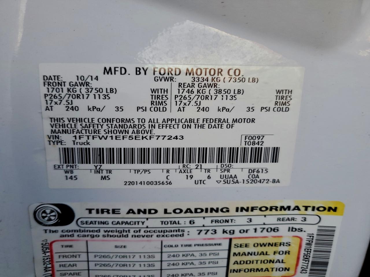 2014 Ford F150 Supercrew White vin: 1FTFW1EF5EKF77243