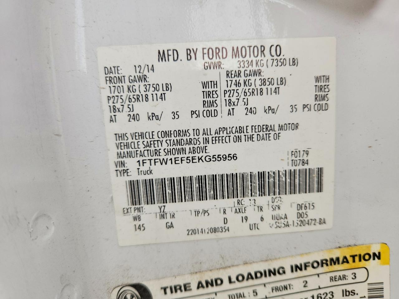 2014 Ford F150 Supercrew White vin: 1FTFW1EF5EKG55956
