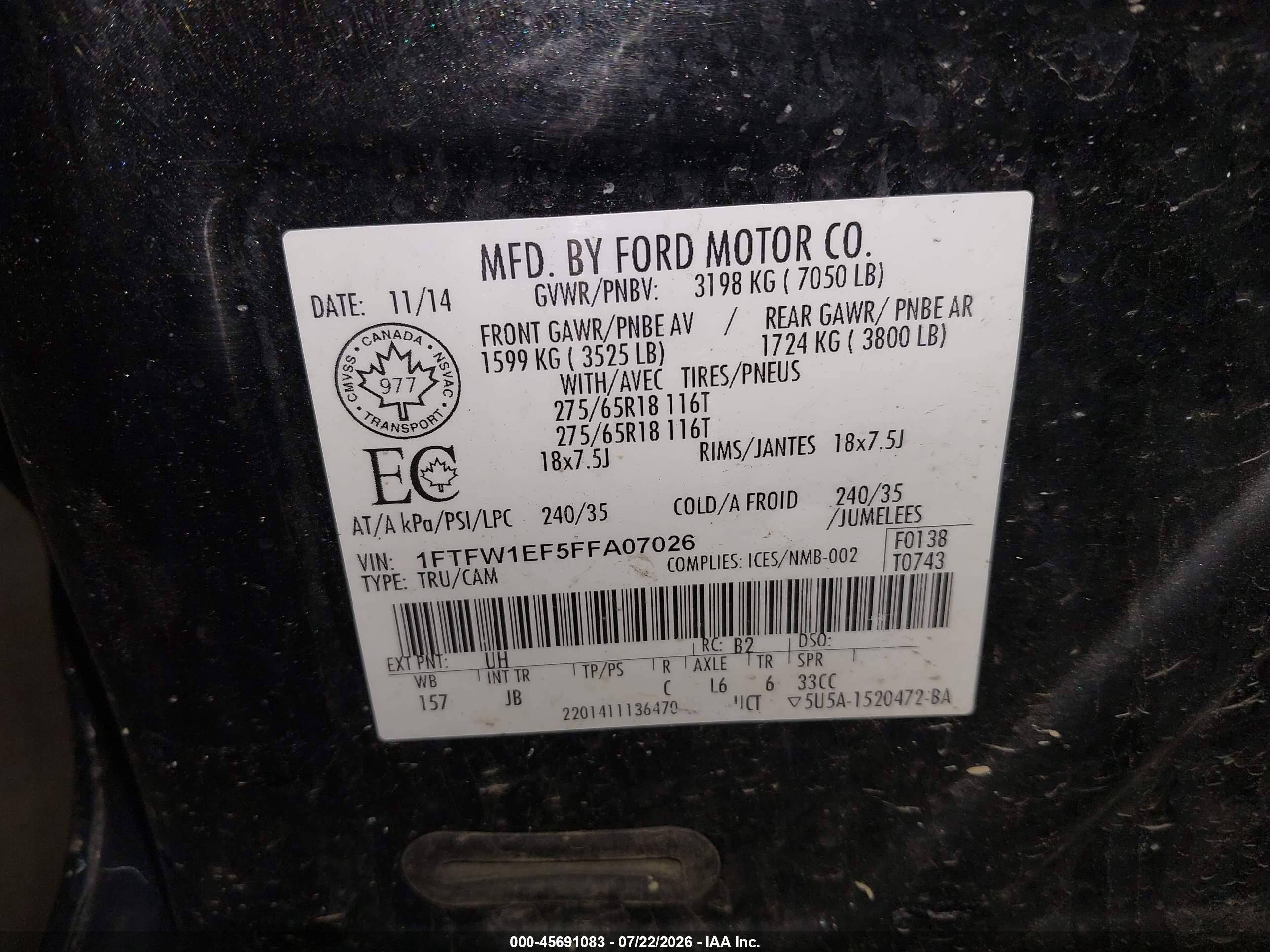 2015 Ford F-150 Xlt Black vin: 1FTFW1EF5FFA07026