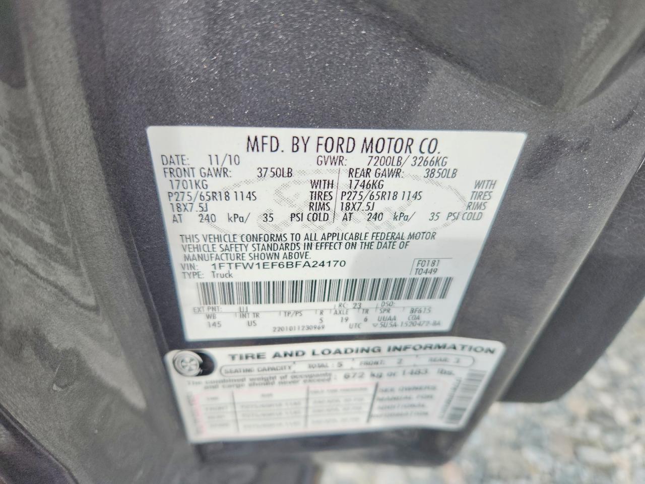 2011 Ford F150 Supercrew Gray vin: 1FTFW1EF6BFA24170