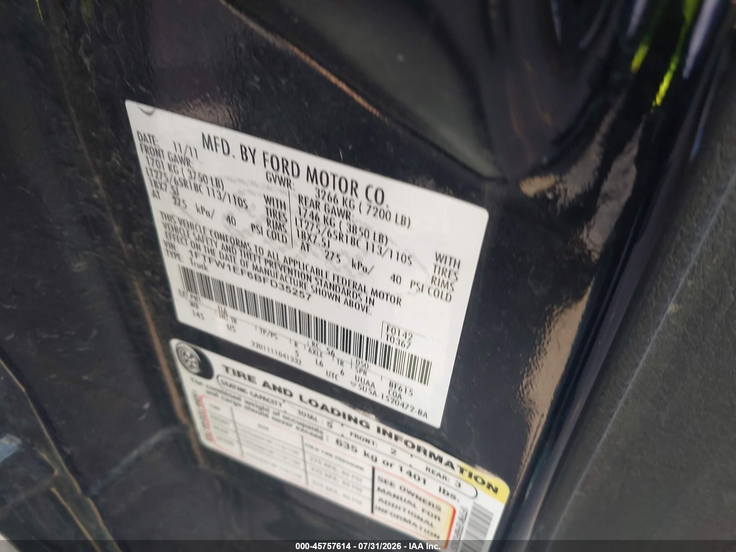 2011 Ford F-150 Xlt Black vin: 1FTFW1EF6BFD35257
