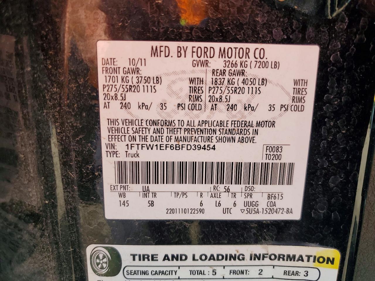 2011 Ford F150 Supercrew Black vin: 1FTFW1EF6BFD39454
