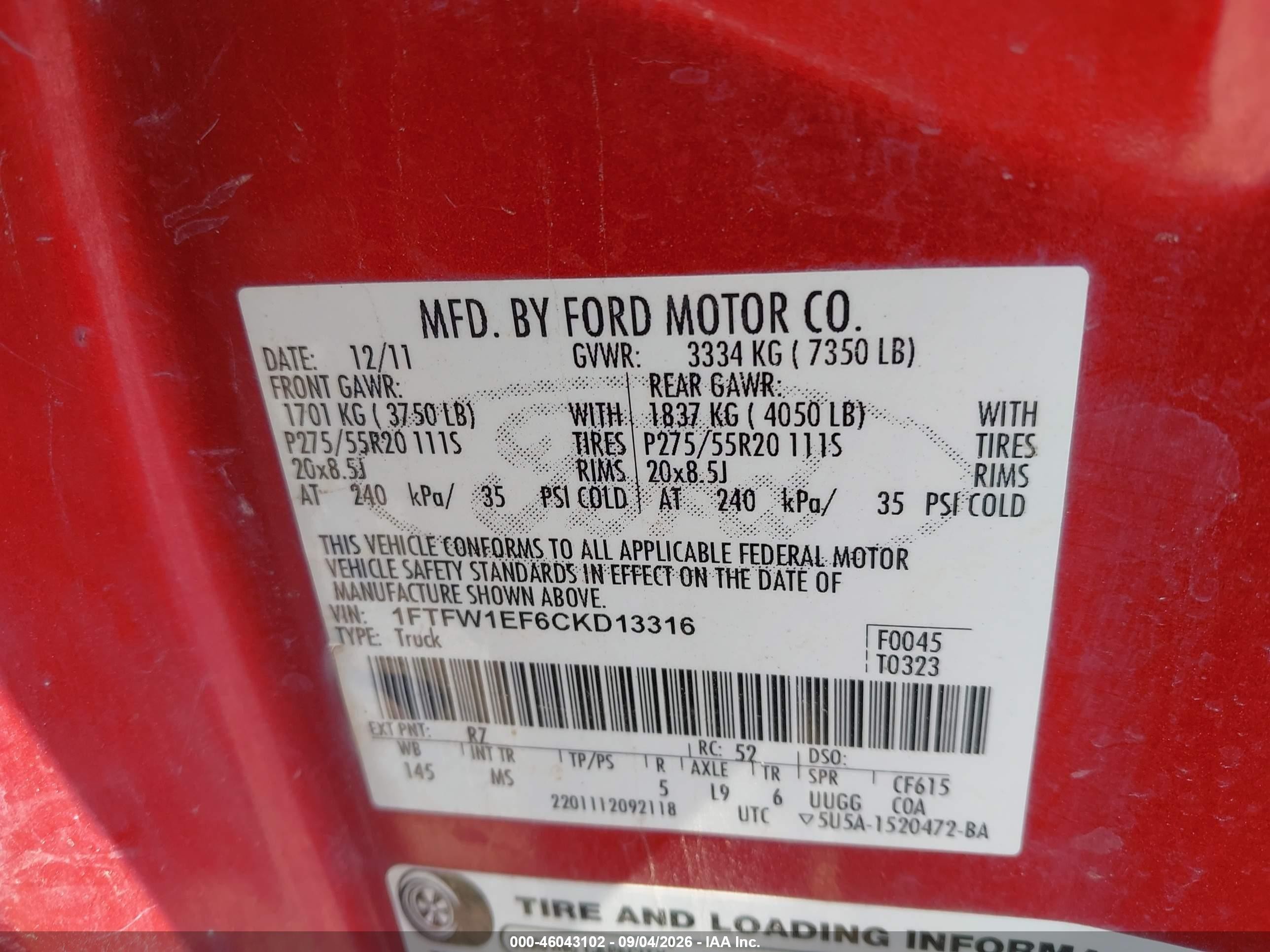 2012 Ford F-150 Xlt Красный vin: 1FTFW1EF6CKD13316