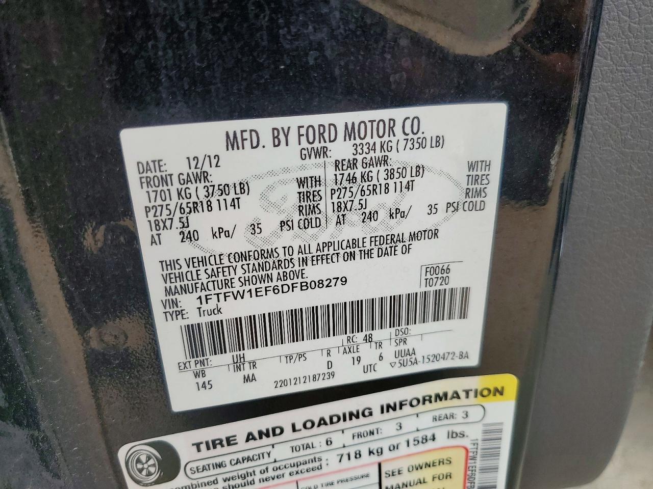 2013 Ford F150 Supercrew Черный vin: 1FTFW1EF6DFB08279