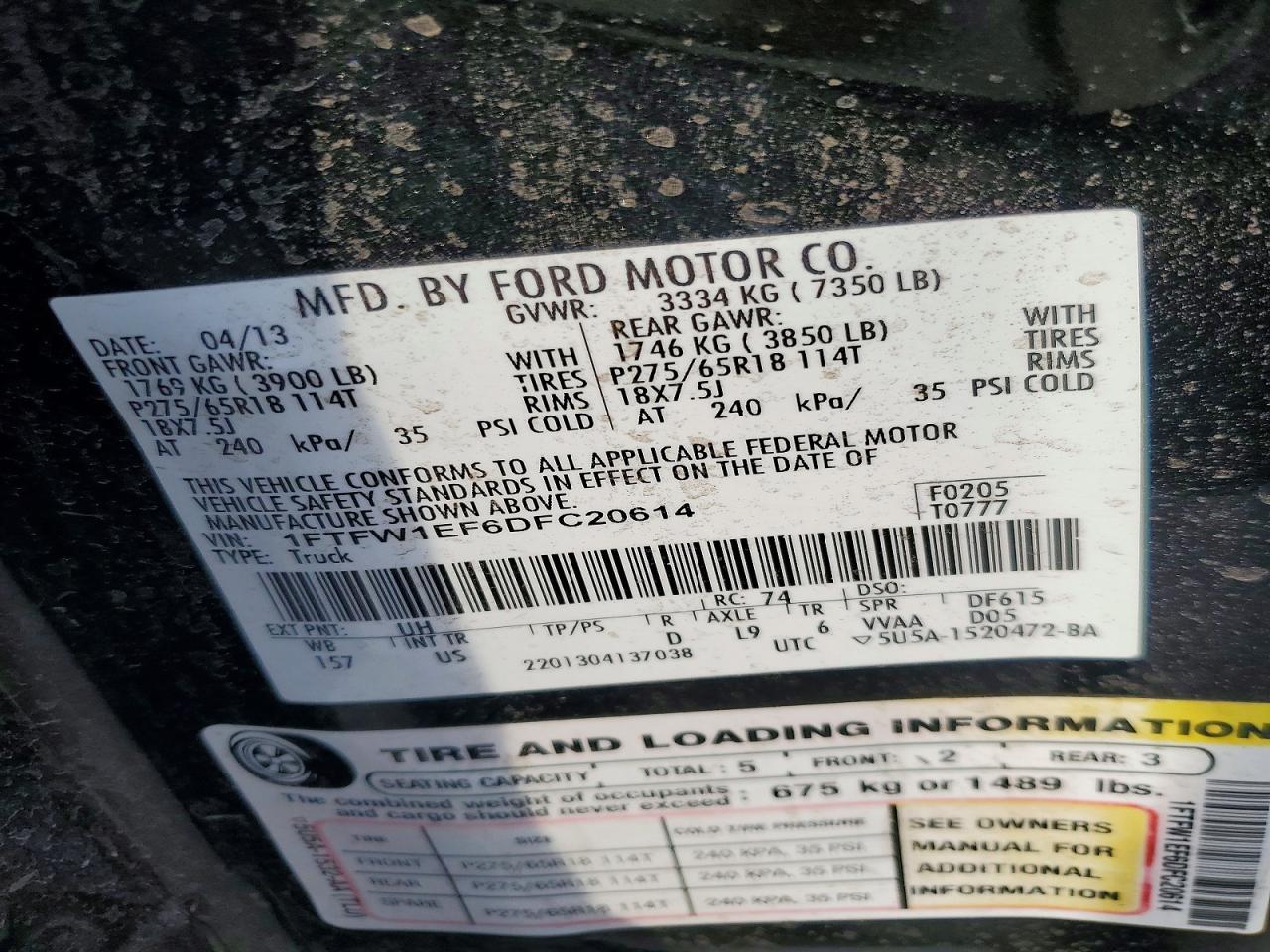 2013 Ford F150 Supercrew Black vin: 1FTFW1EF6DFC20614