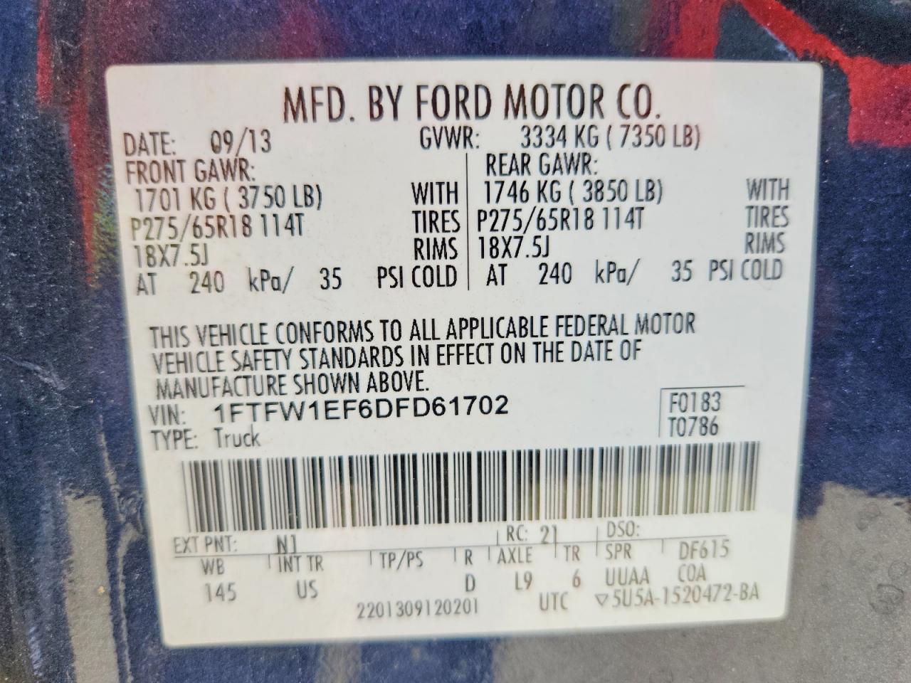 2013 Ford F150 Supercrew Blue vin: 1FTFW1EF6DFD61702