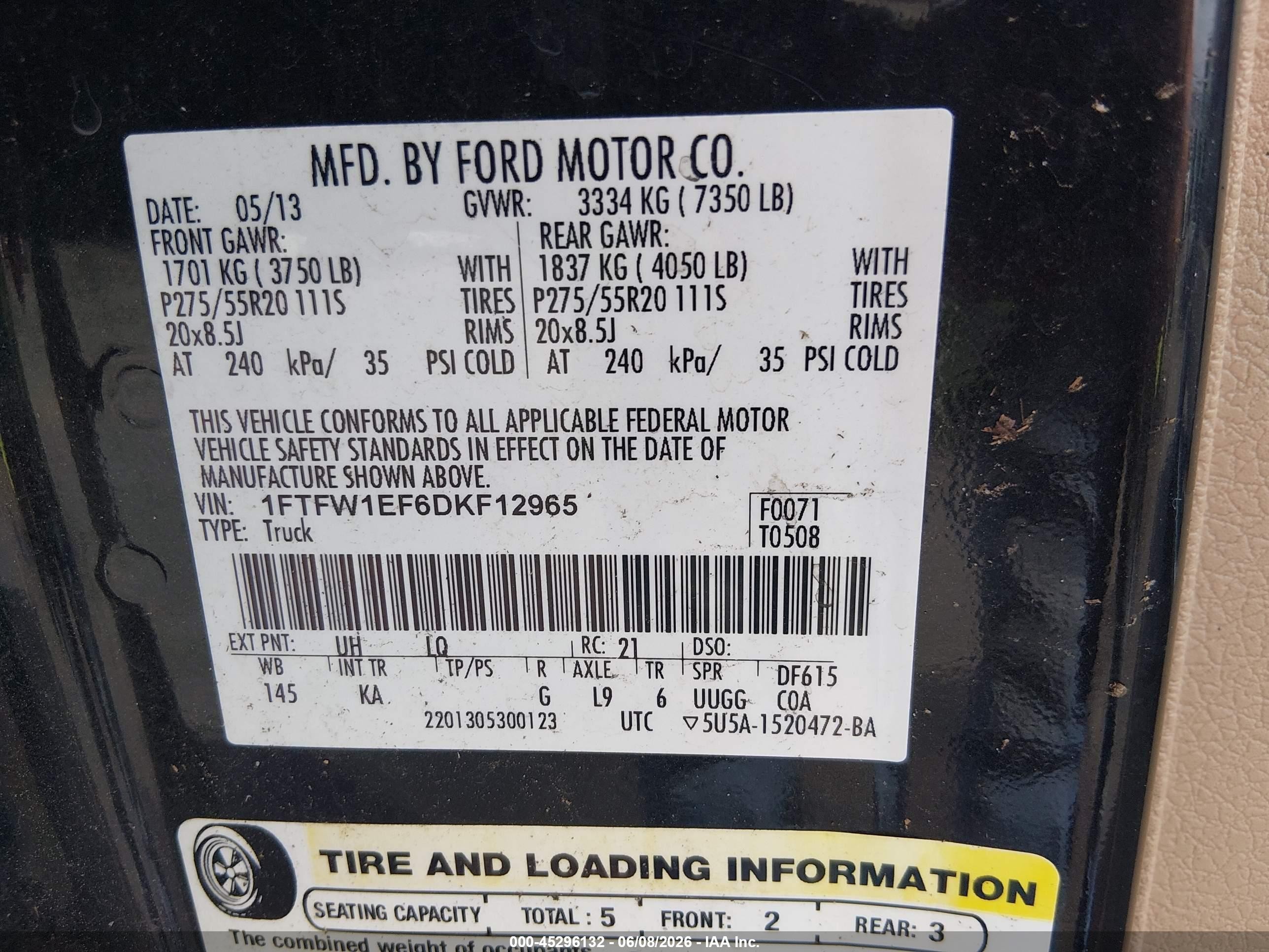 2013 Ford F-150 King Ranch Black vin: 1FTFW1EF6DKF12965