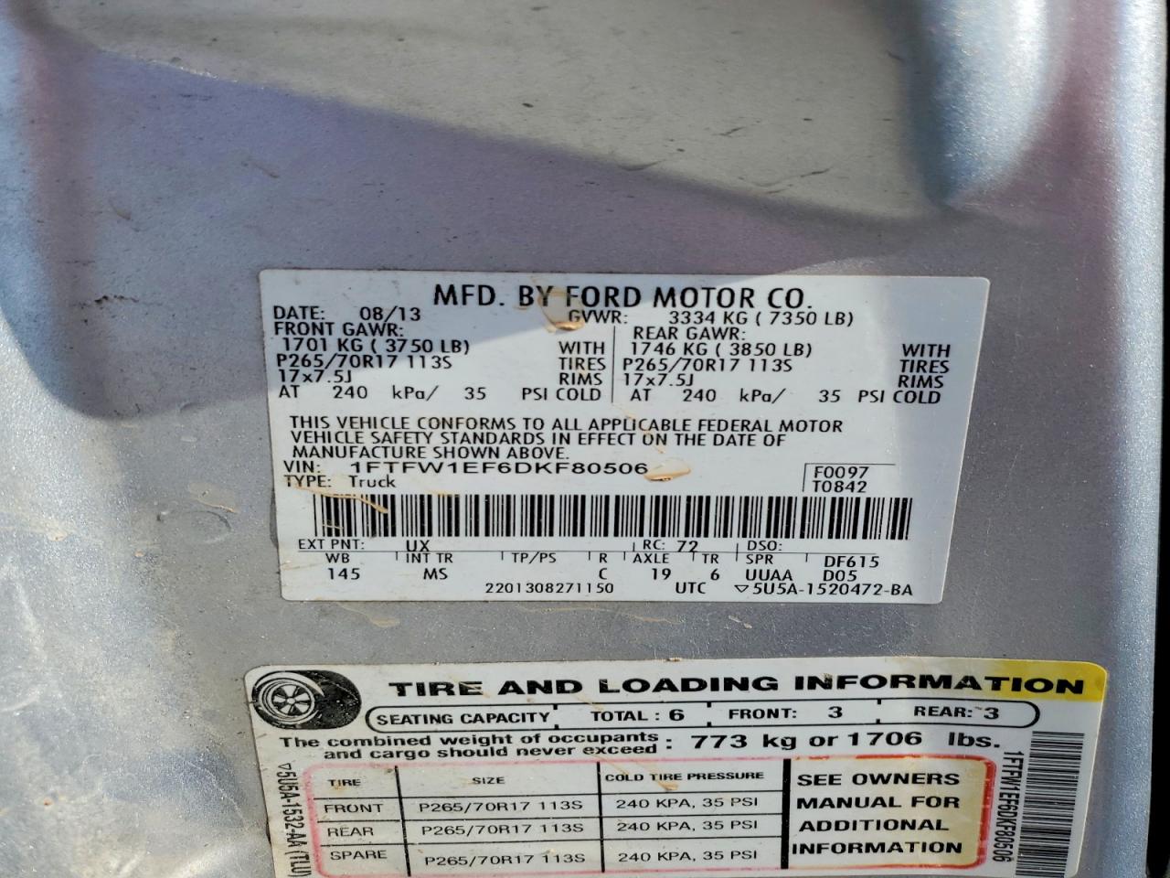 2013 Ford F150 Supercrew Silver vin: 1FTFW1EF6DKF80506