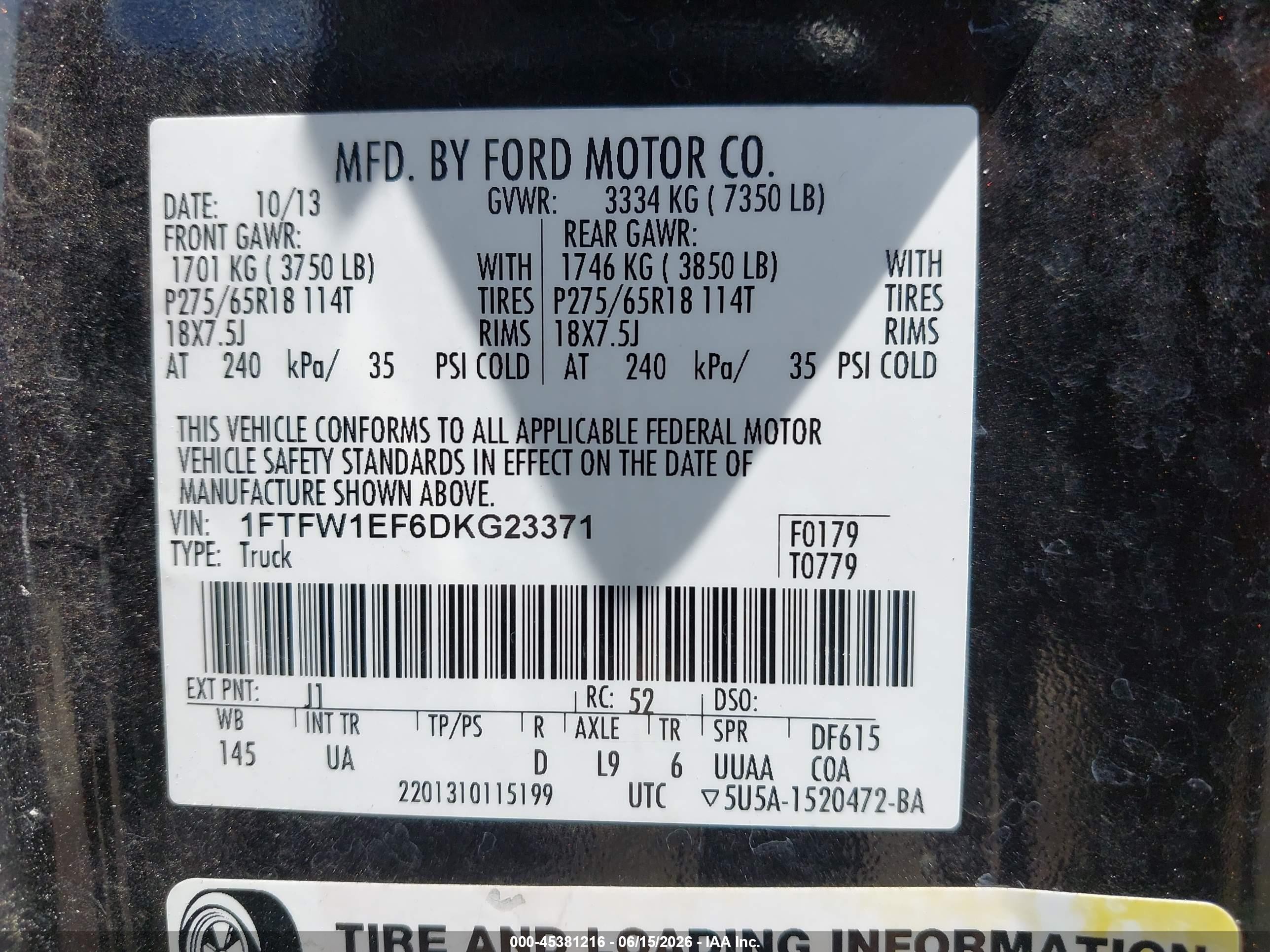 2013 Ford F-150 Xlt Black vin: 1FTFW1EF6DKG23371