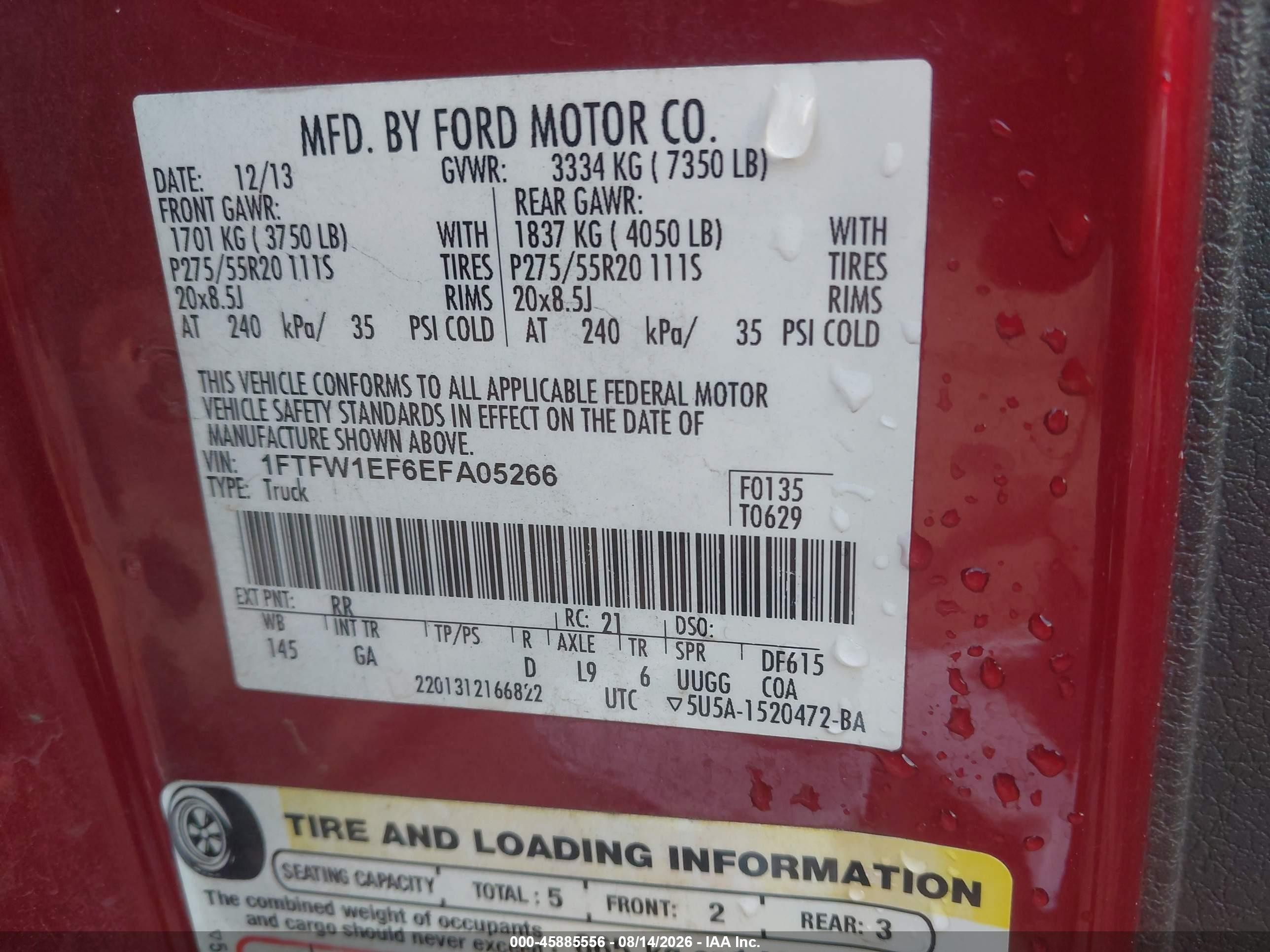 2014 Ford F-150 Xlt Red vin: 1FTFW1EF6EFA05266