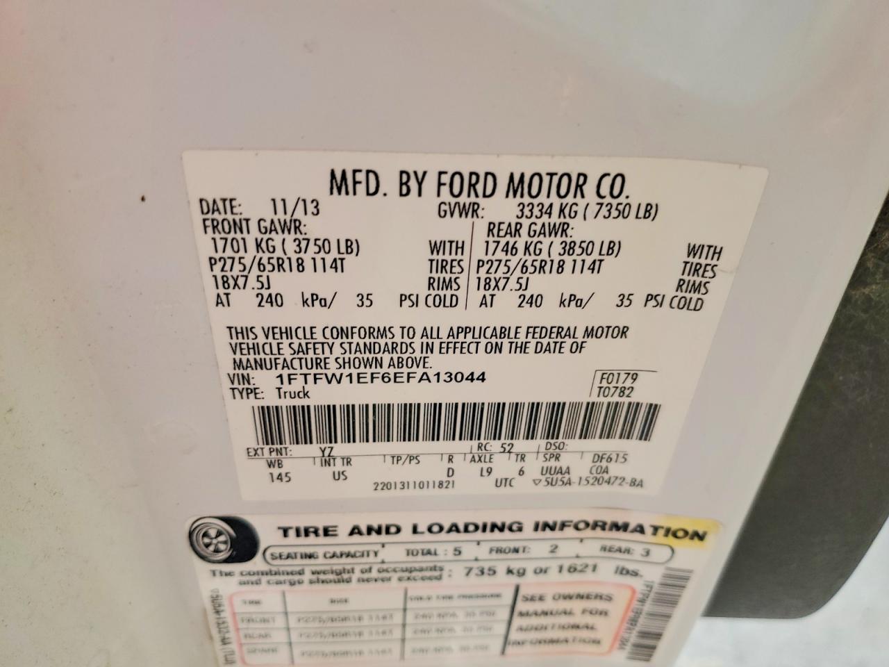 2014 Ford F150 Supercrew White vin: 1FTFW1EF6EFA13044