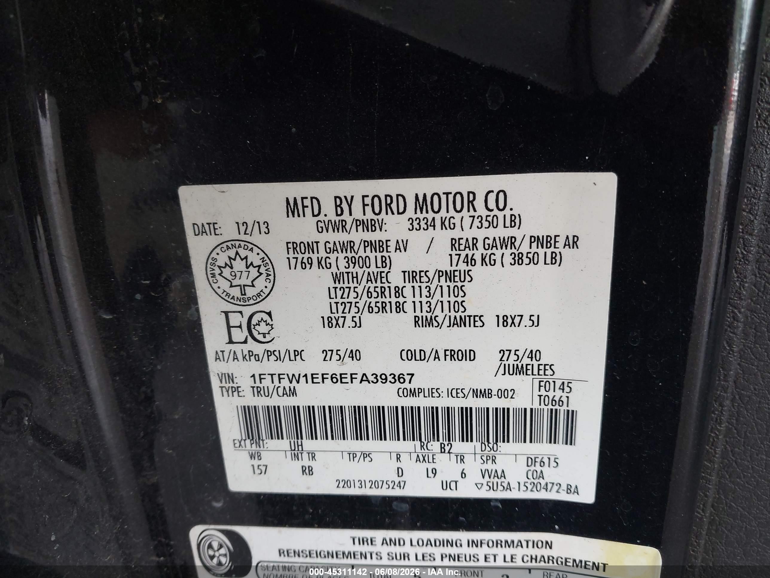 2014 Ford F-150 Fx4 Black vin: 1FTFW1EF6EFA39367