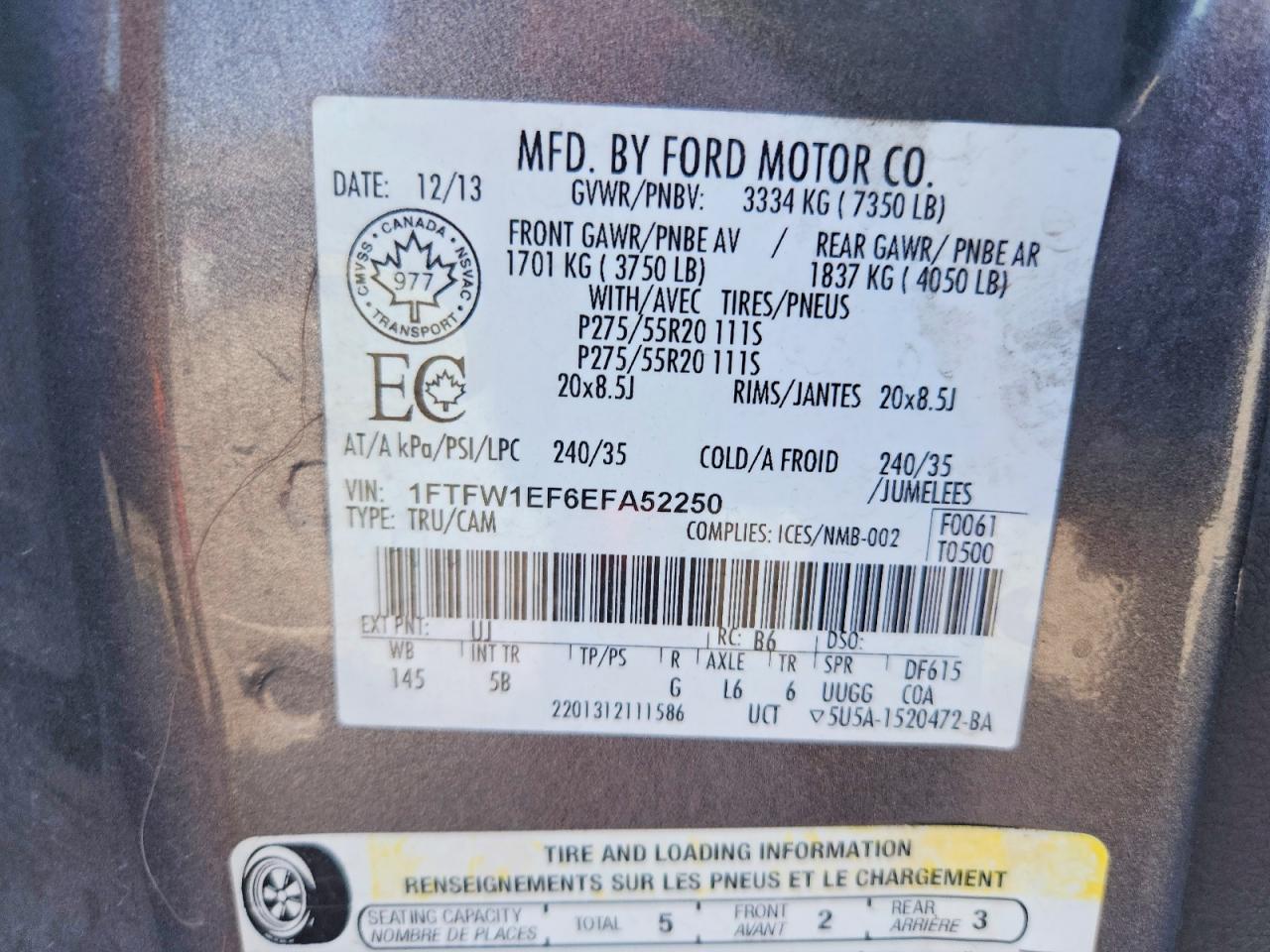 2014 Ford F150 Supercrew Gray vin: 1FTFW1EF6EFA52250