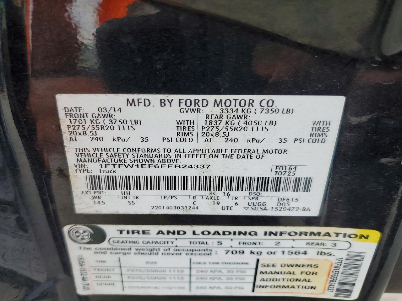 2014 Ford F150 Supercrew Black vin: 1FTFW1EF6EFB24337