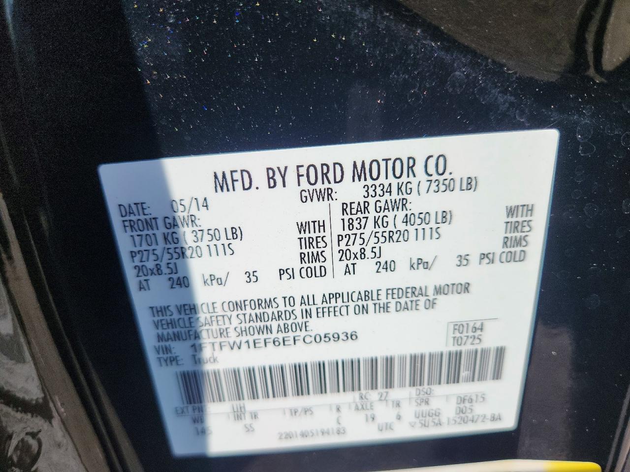 2014 Ford F150 Supercrew Black vin: 1FTFW1EF6EFC05936
