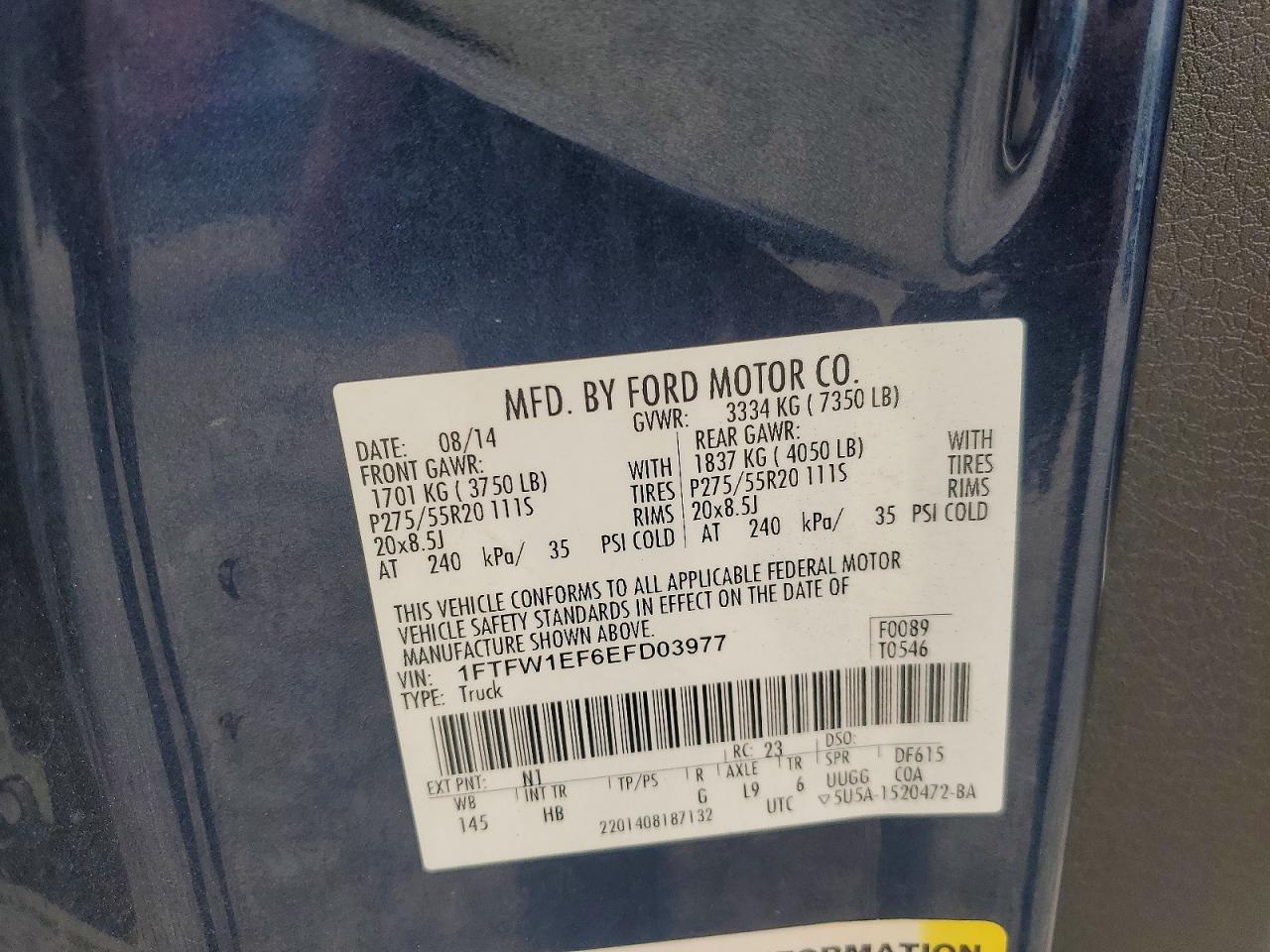 2014 Ford F150 Supercrew Blue vin: 1FTFW1EF6EFD03977