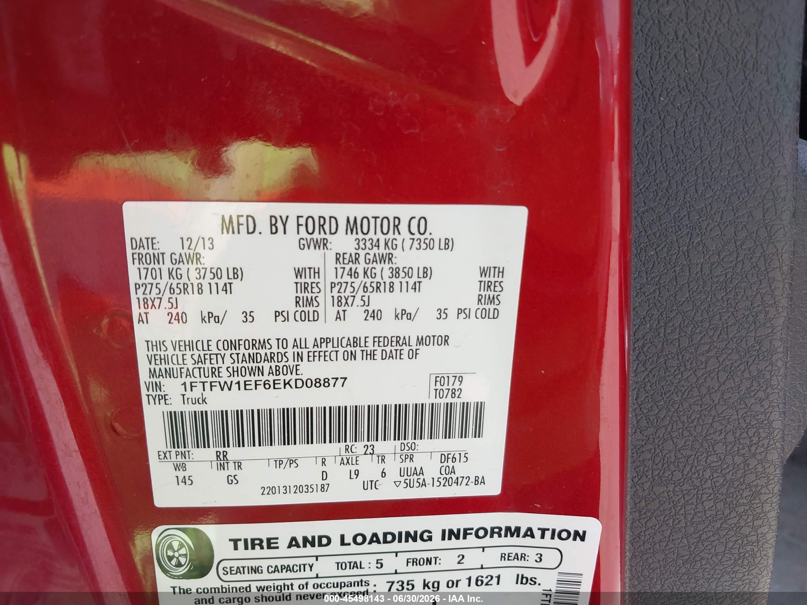 2014 Ford F-150 Xlt Red vin: 1FTFW1EF6EKD08877