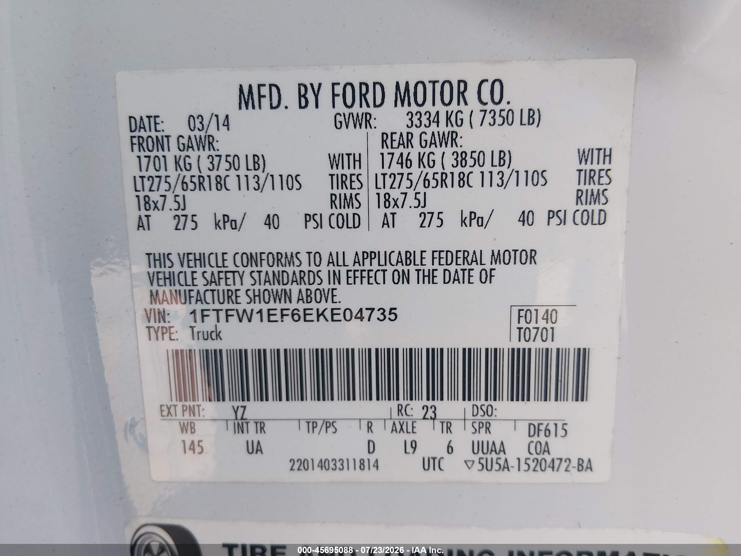 2014 Ford F-150 Xlt Белый vin: 1FTFW1EF6EKE04735