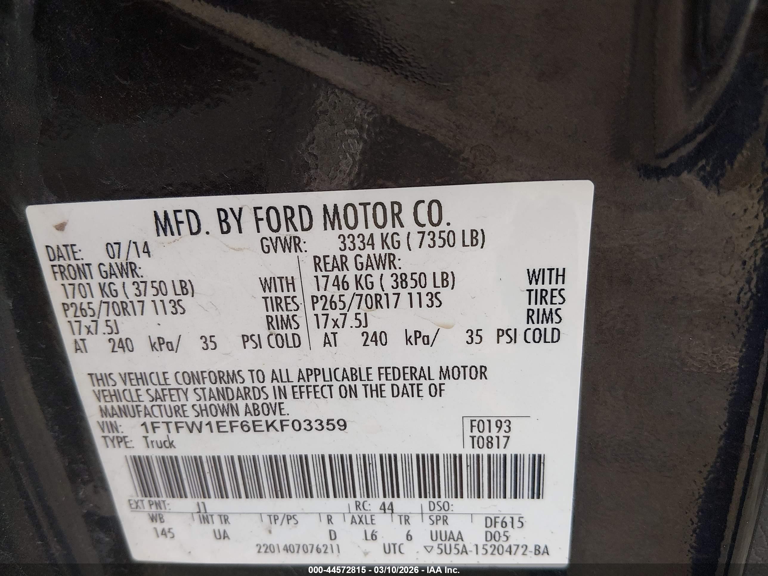2014 Ford F-150 Xlt Black vin: 1FTFW1EF6EKF03359
