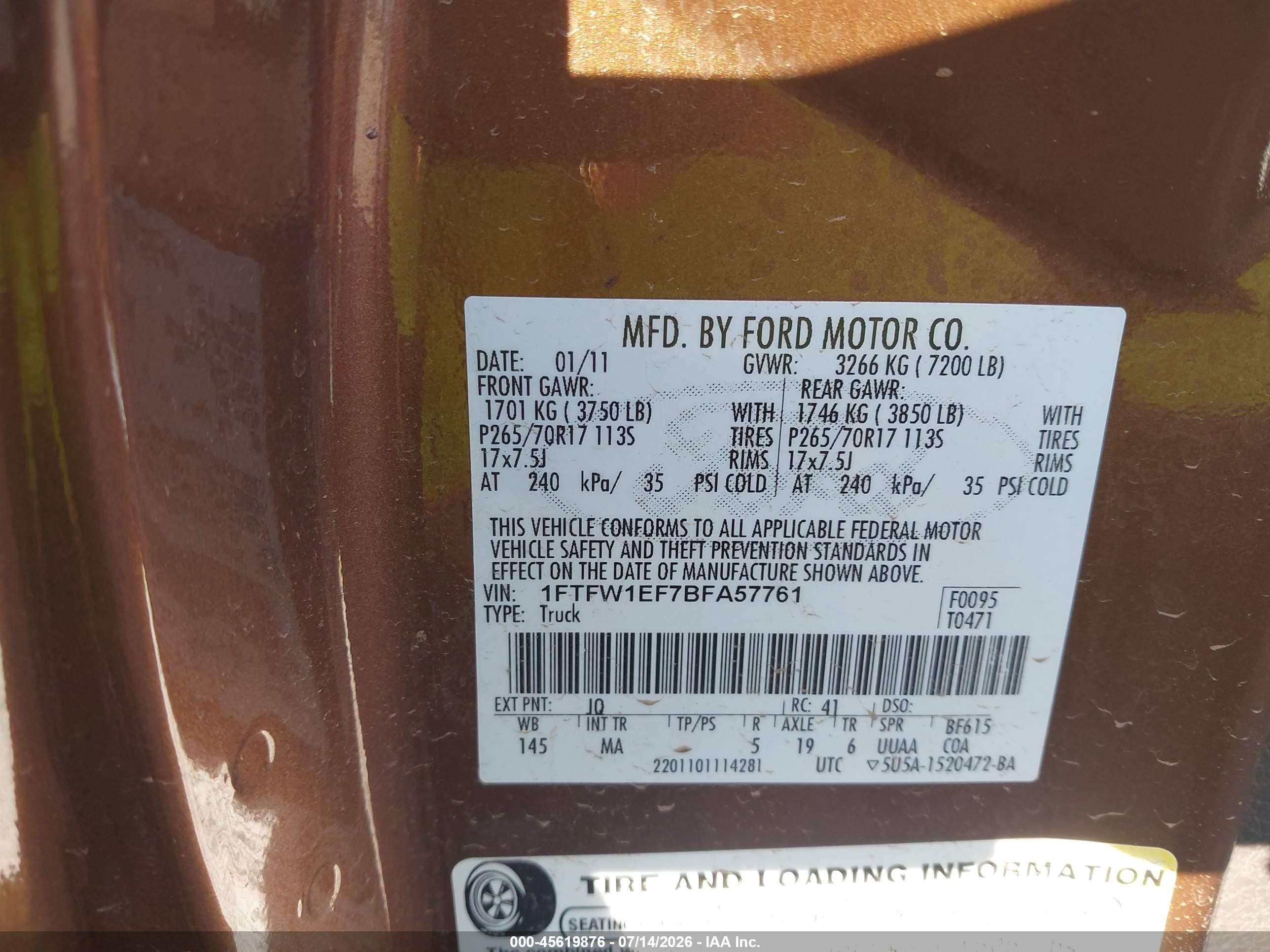 2011 Ford F-150 Xlt Brown vin: 1FTFW1EF7BFA57761