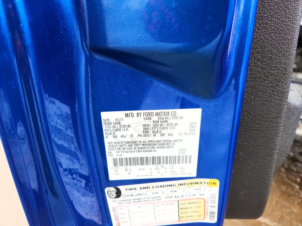 2011 Ford F150 Supercrew Blue vin: 1FTFW1EF7BFB89810