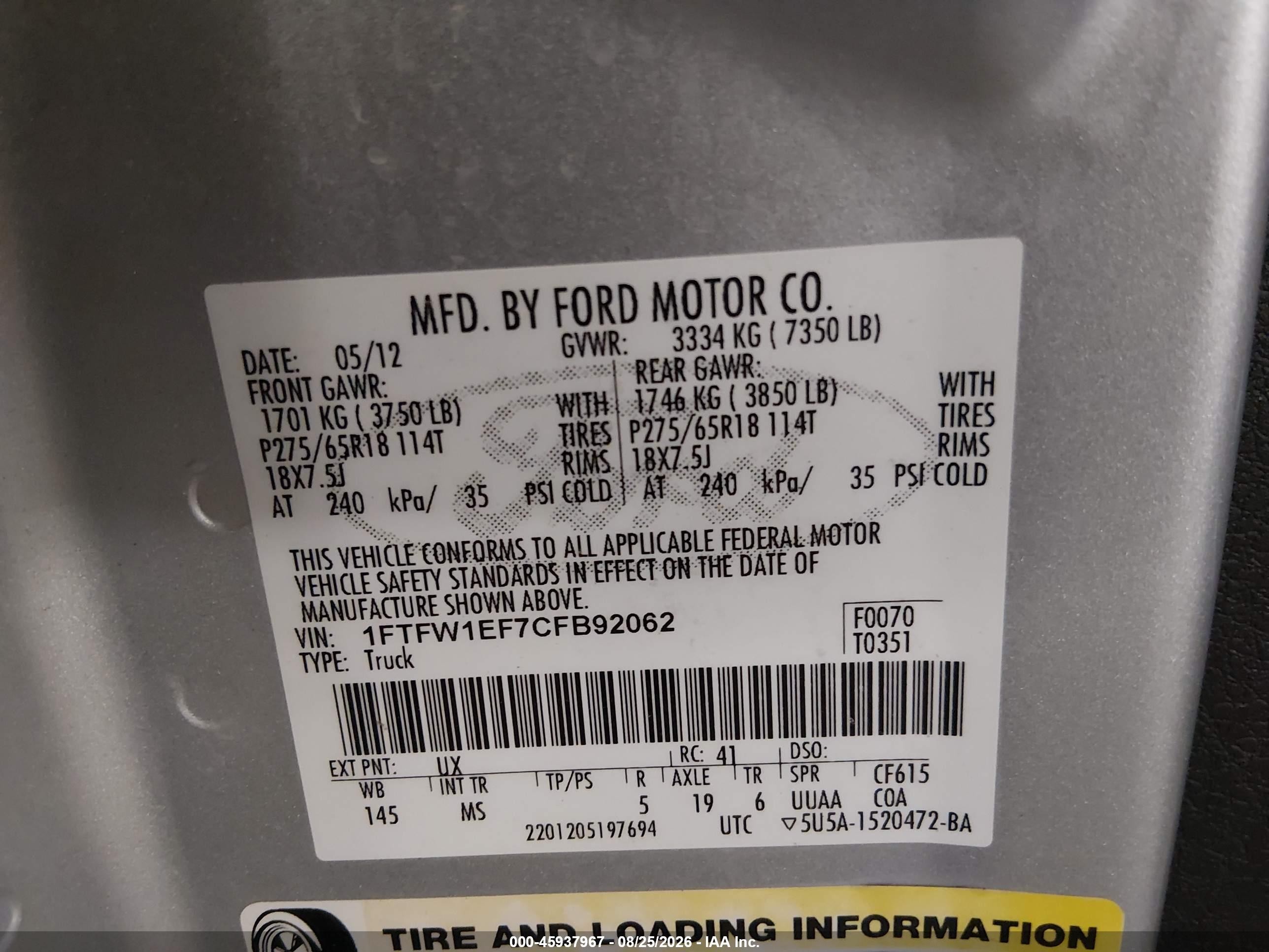 2012 Ford F150 Supercrew Silver vin: 1FTFW1EF7CFB92062