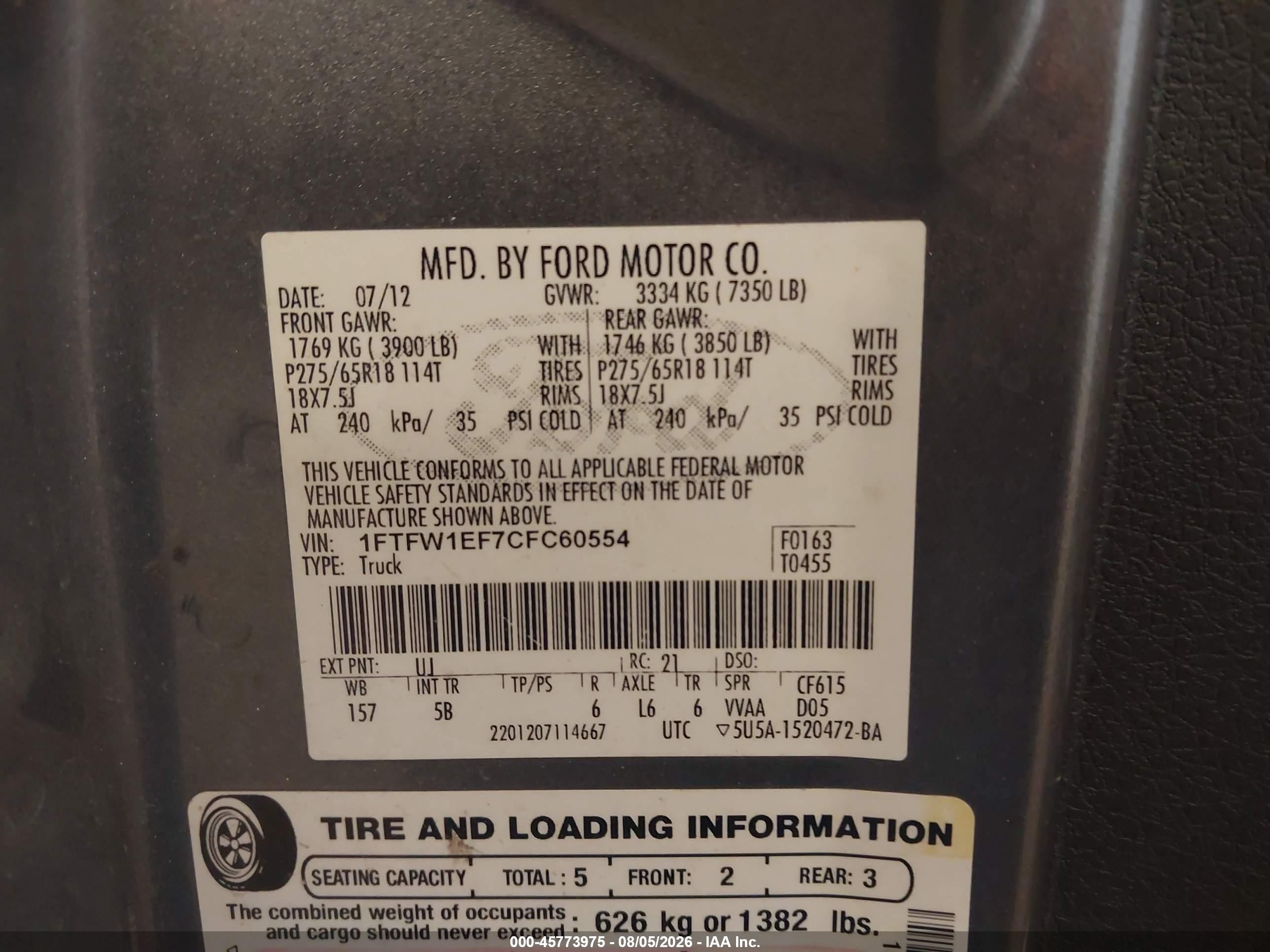 2012 Ford F-150 Fx4 Gray vin: 1FTFW1EF7CFC60554