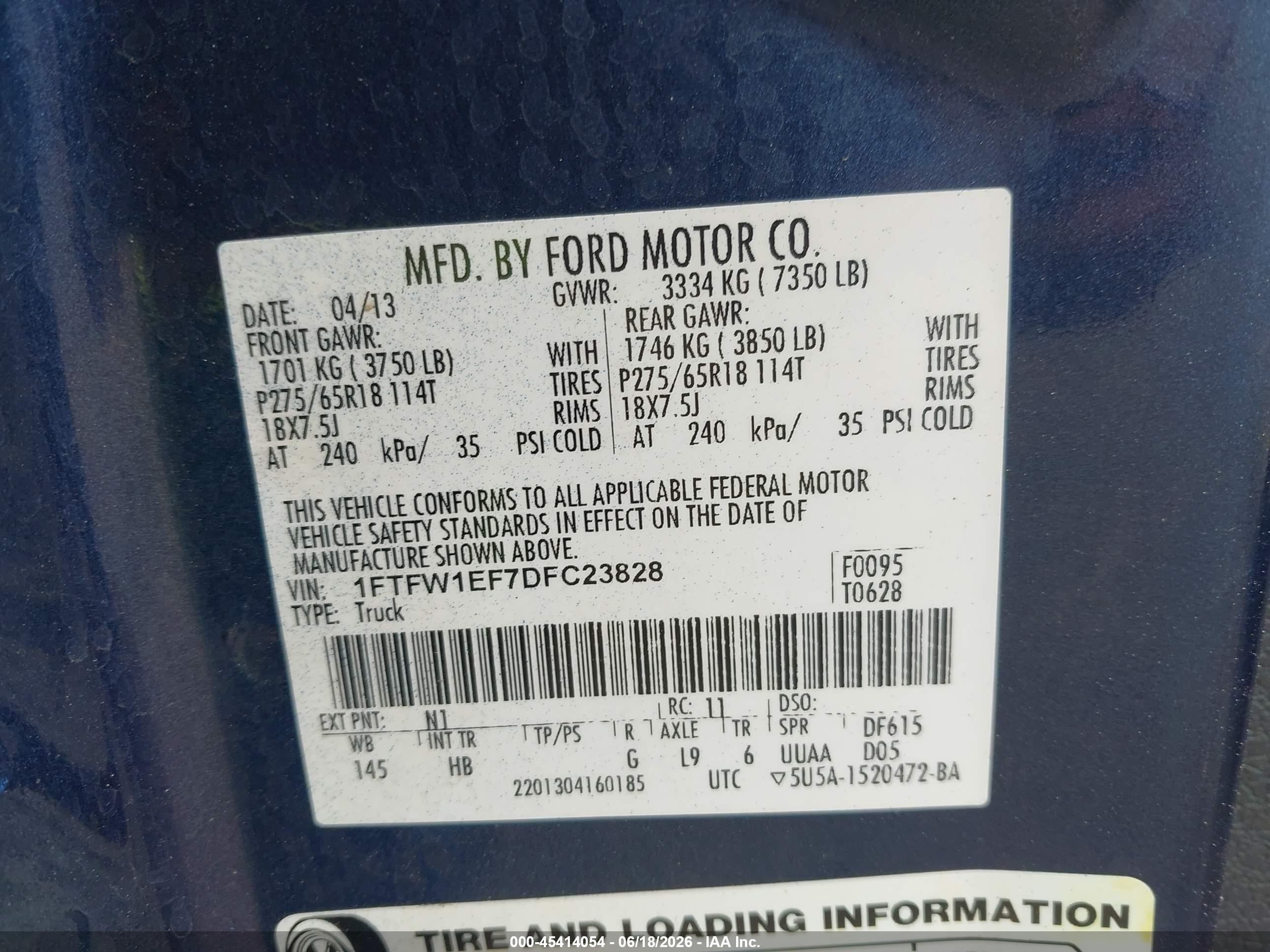 2013 Ford F-150 Lariat Blue vin: 1FTFW1EF7DFC23828