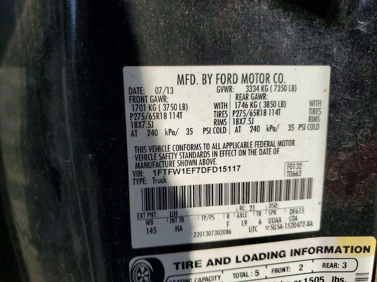 2013 Ford F150 Supercrew Black vin: 1FTFW1EF7DFD15117