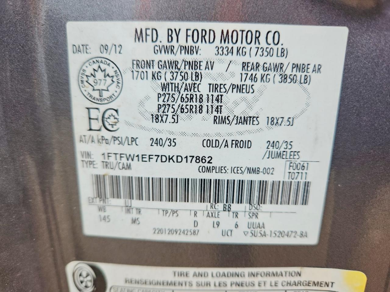 2013 Ford F150 Supercrew Gray vin: 1FTFW1EF7DKD17862