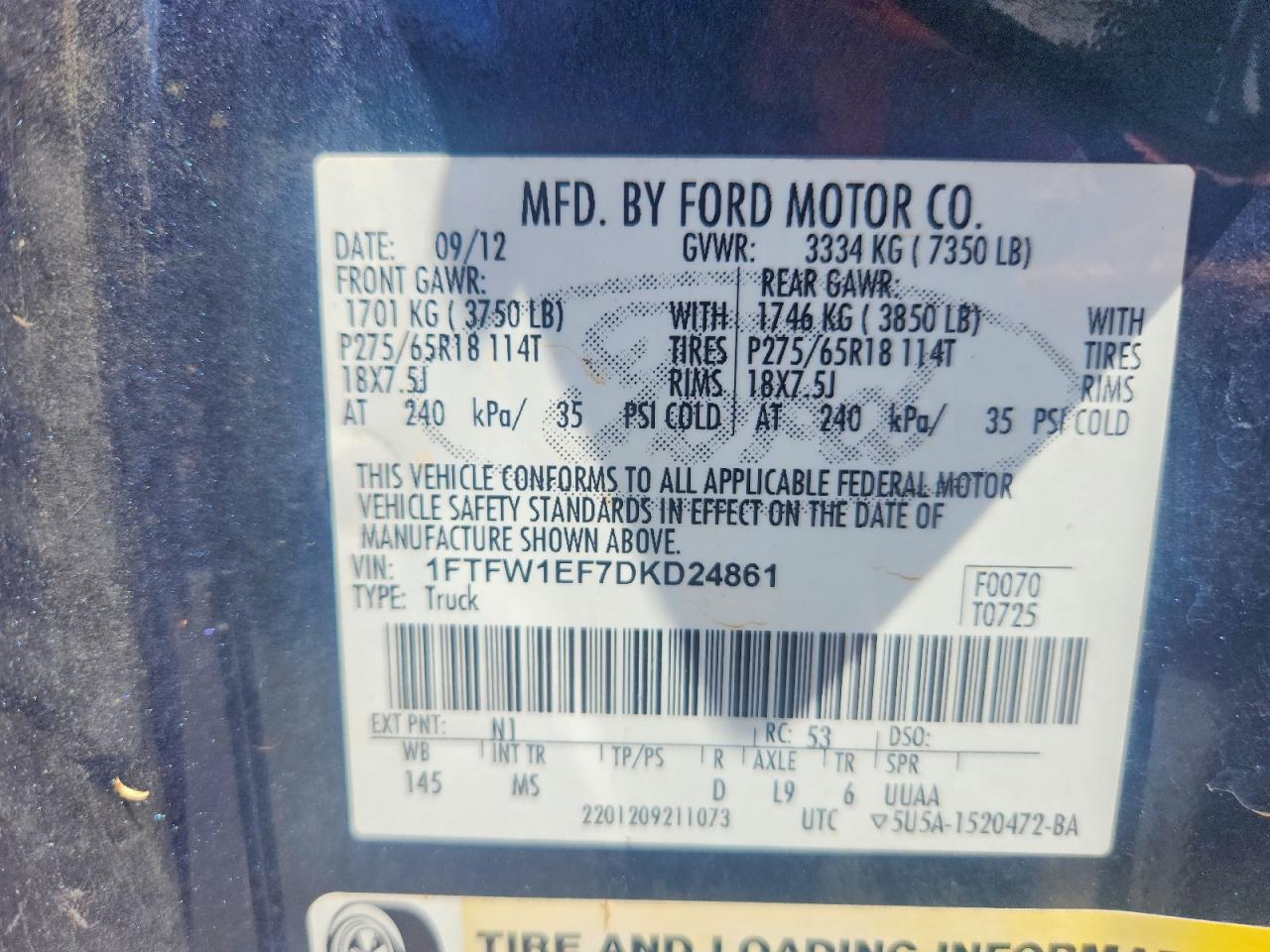 2013 Ford F150 Supercrew Blue vin: 1FTFW1EF7DKD24861