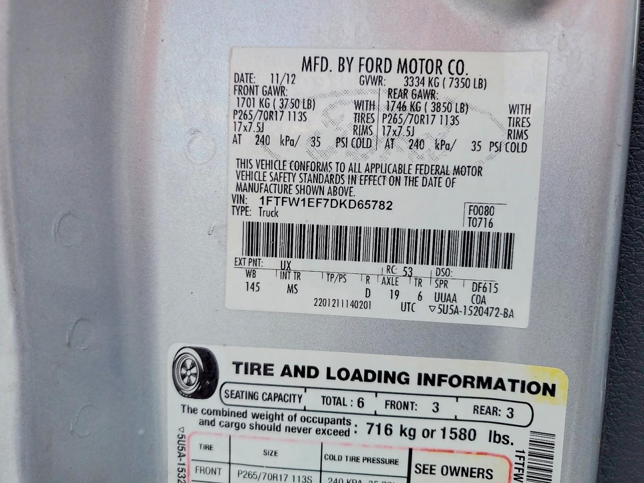 2013 Ford F150 Supercrew Silver vin: 1FTFW1EF7DKD65782
