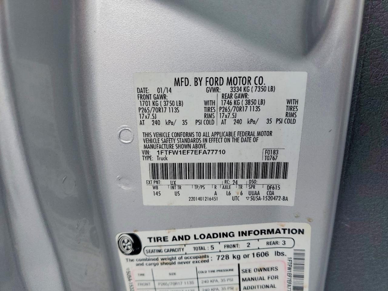 2014 Ford F150 Supercrew Gray vin: 1FTFW1EF7EFA77710