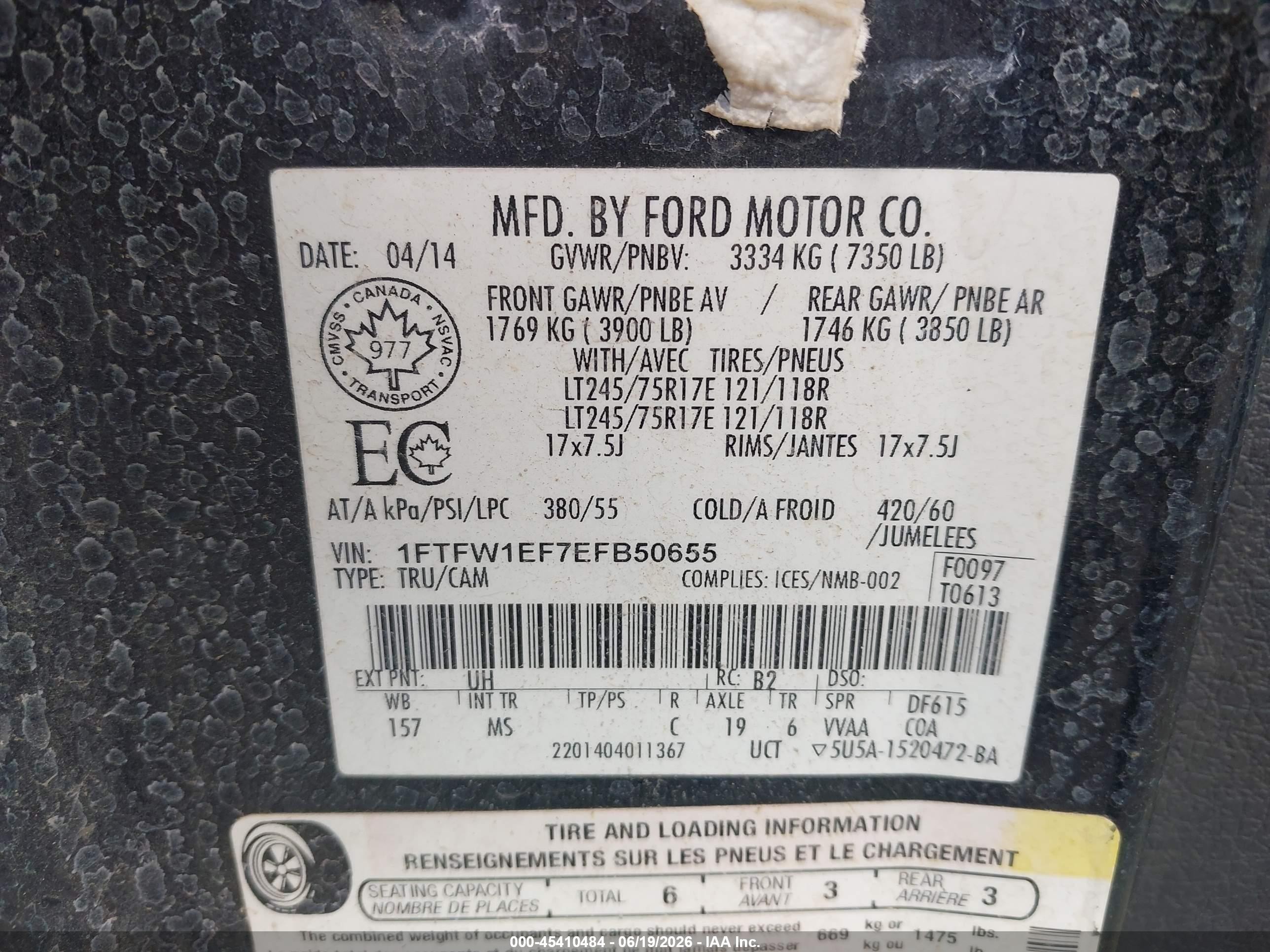 2014 Ford F-150 Xlt Black vin: 1FTFW1EF7EFB50655