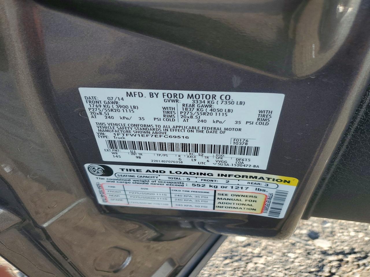 2014 Ford F150 Supercrew Gray vin: 1FTFW1EF7EFC69516