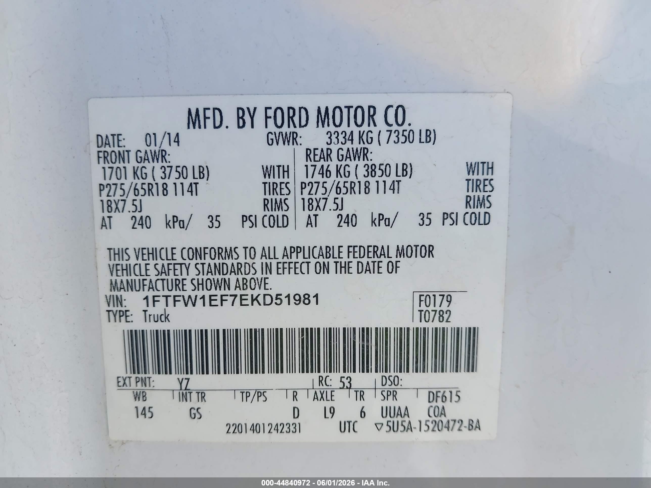 2014 Ford F-150 Xlt White vin: 1FTFW1EF7EKD51981