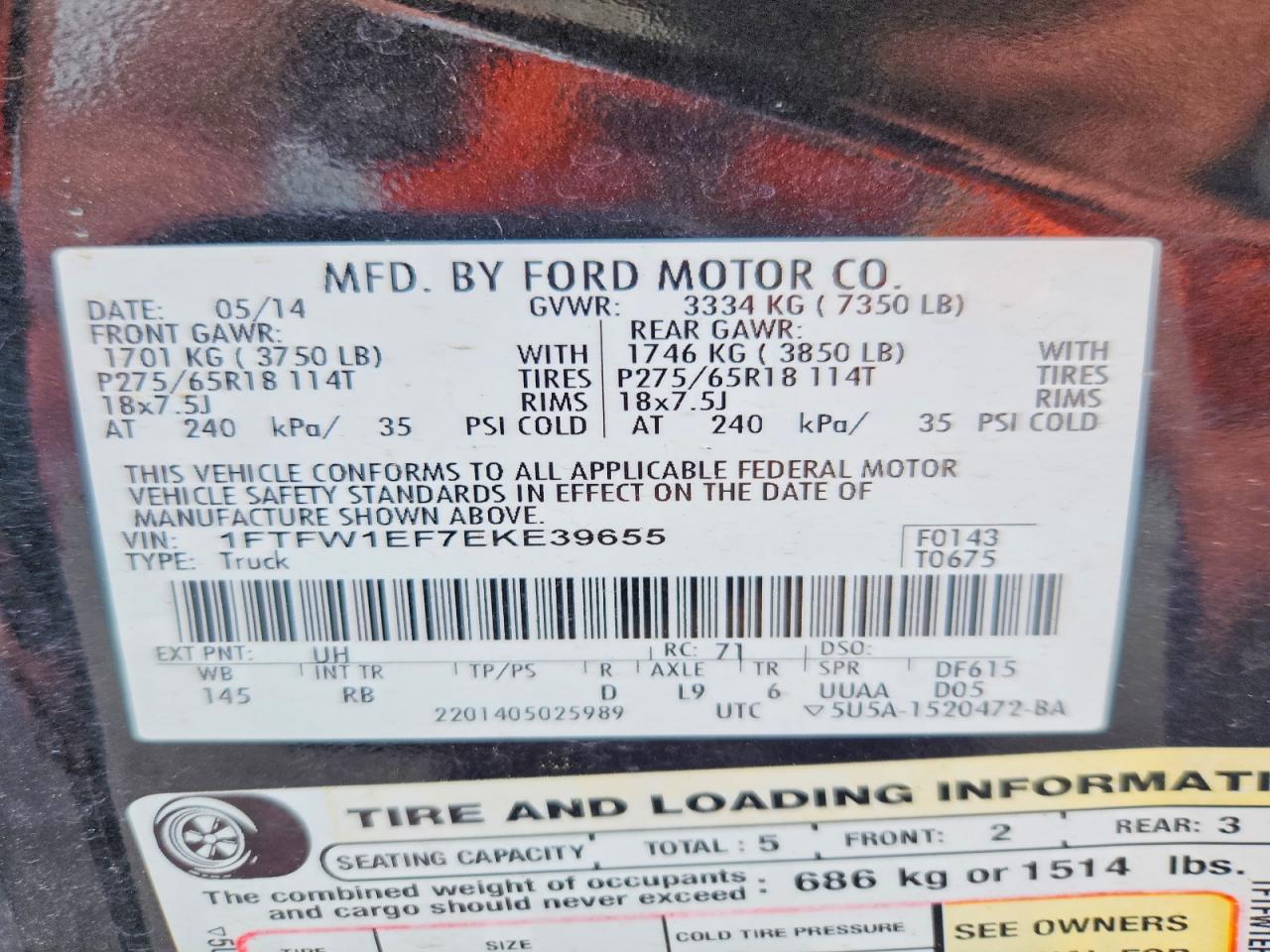 2014 Ford F150 Supercrew Black vin: 1FTFW1EF7EKE39655