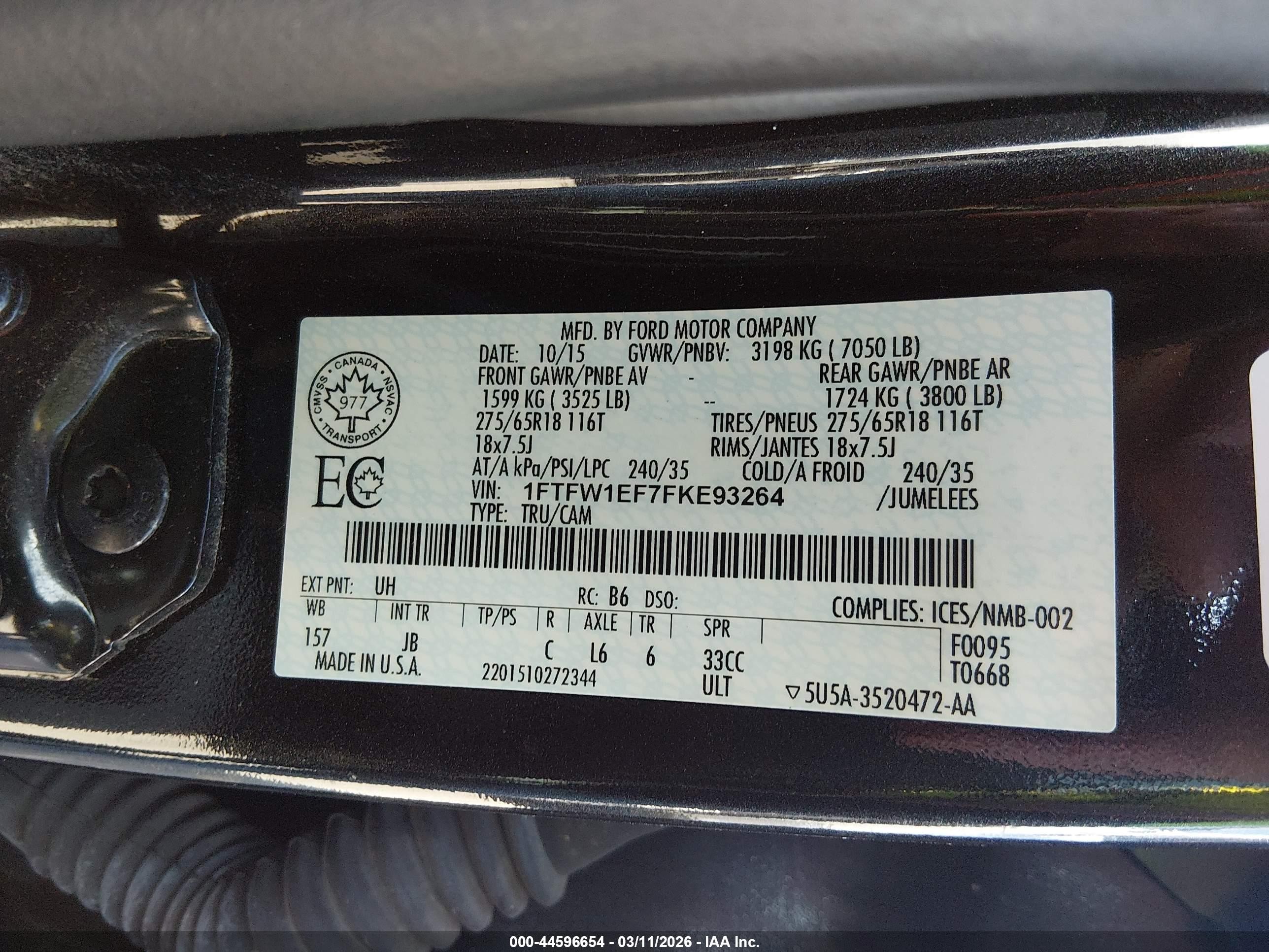2015 Ford F-150 Xlt Black vin: 1FTFW1EF7FKE93264