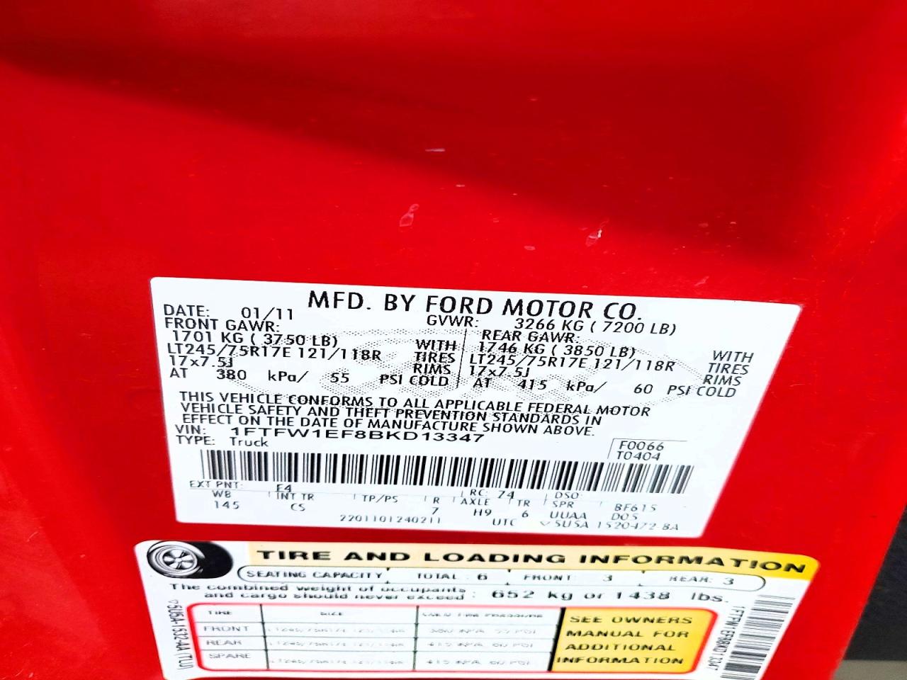 2011 Ford F150 Supercrew Red vin: 1FTFW1EF8BKD13347