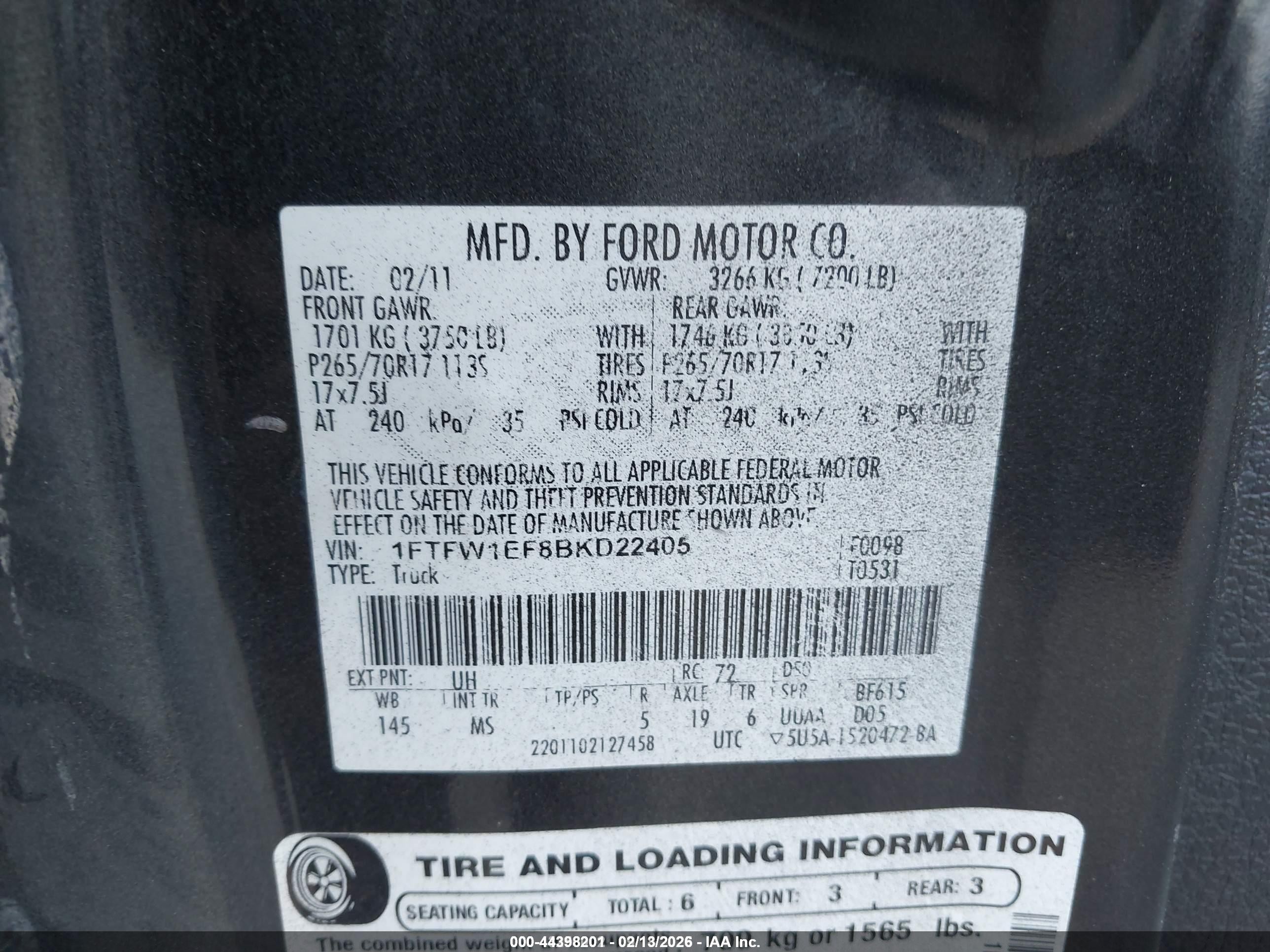 2011 Ford F-150 Xlt Черный vin: 1FTFW1EF8BKD22405