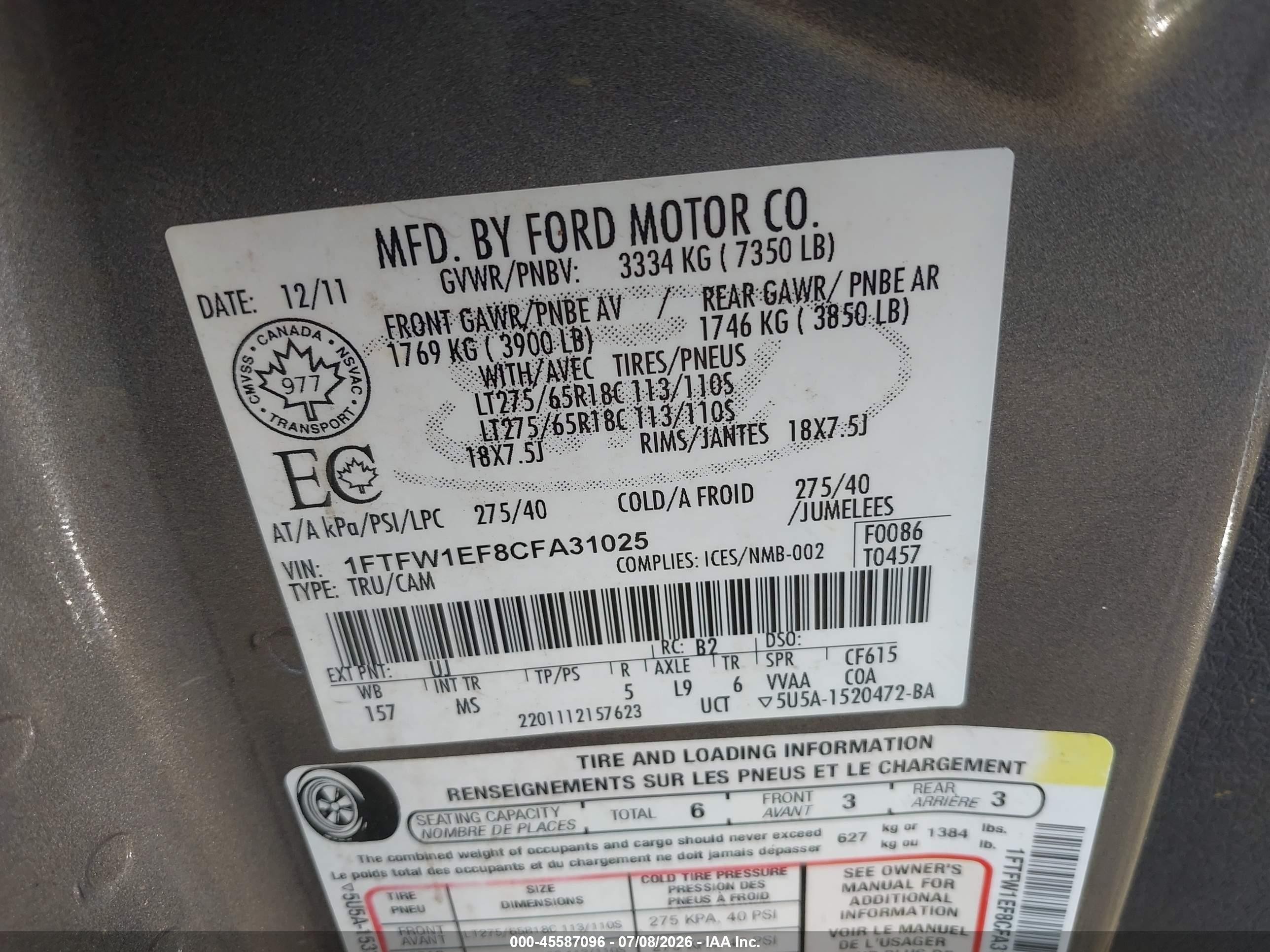 2012 Ford F-150 Xlt Gray vin: 1FTFW1EF8CFA31025