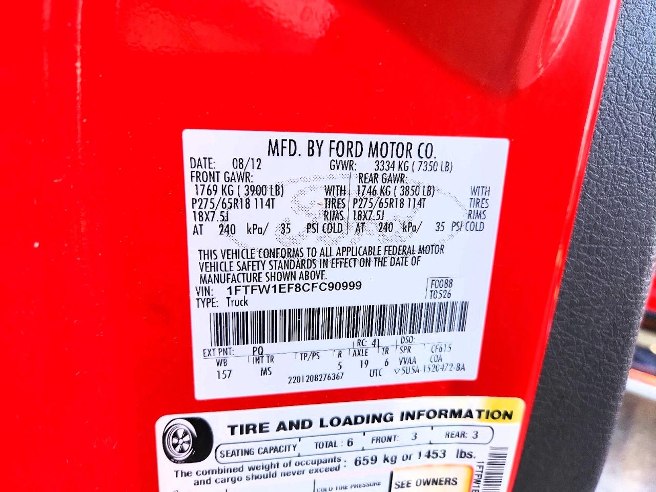 2012 Ford F150 Supercrew Red vin: 1FTFW1EF8CFC90999