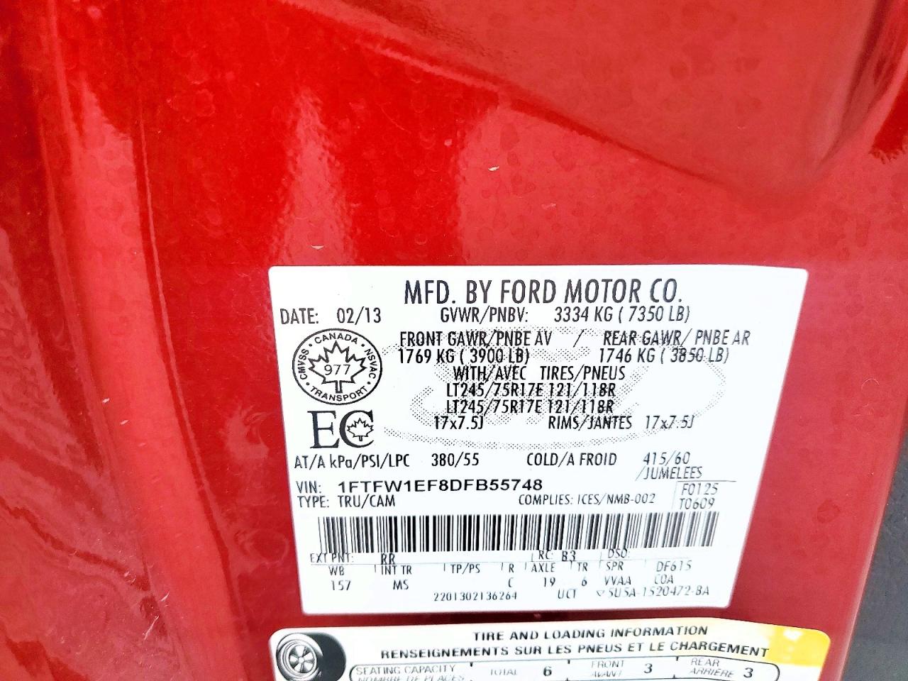 2013 Ford F150 Supercrew Red vin: 1FTFW1EF8DFB55748