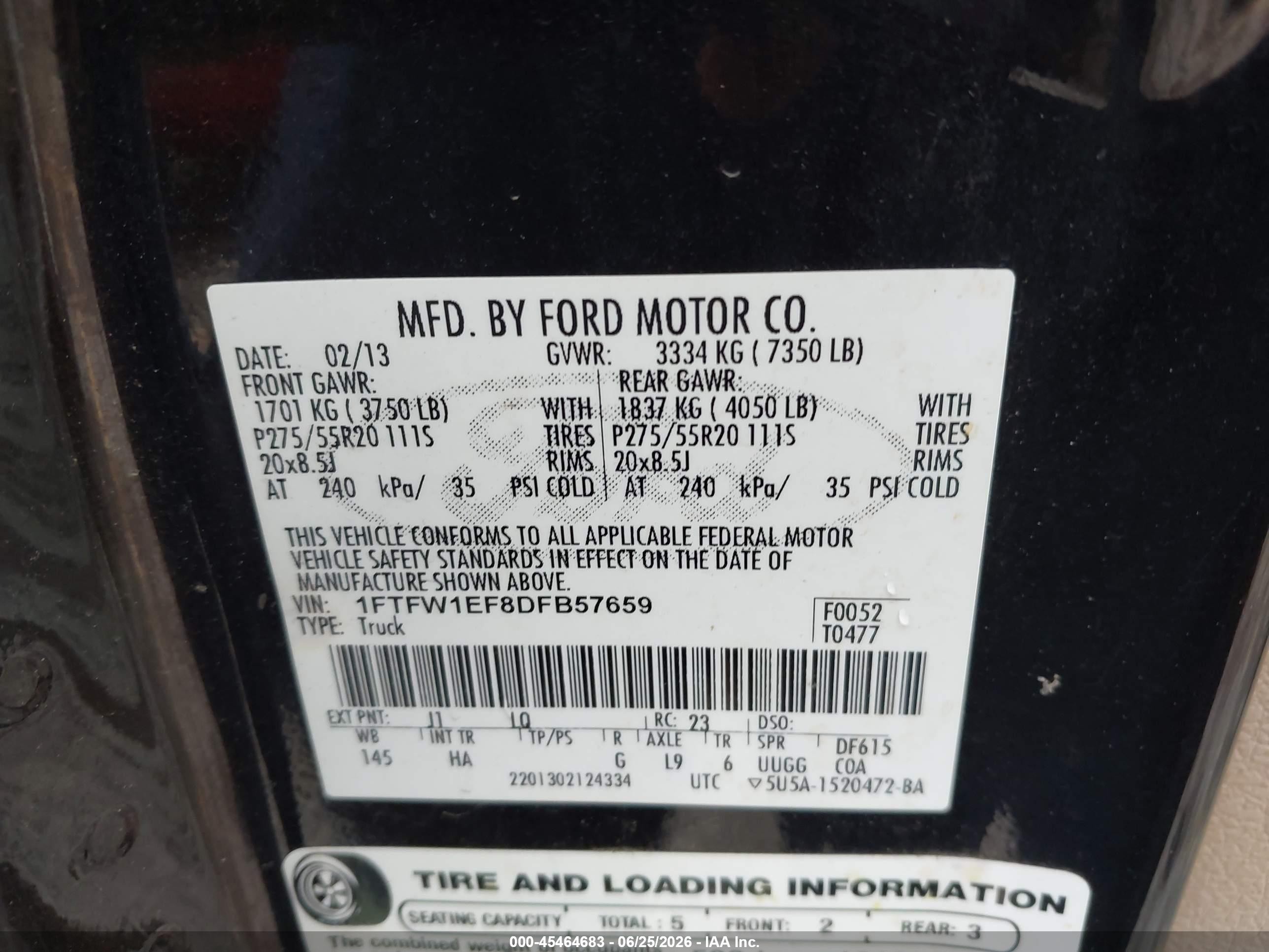 2013 Ford F-150 Lariat Черный vin: 1FTFW1EF8DFB57659