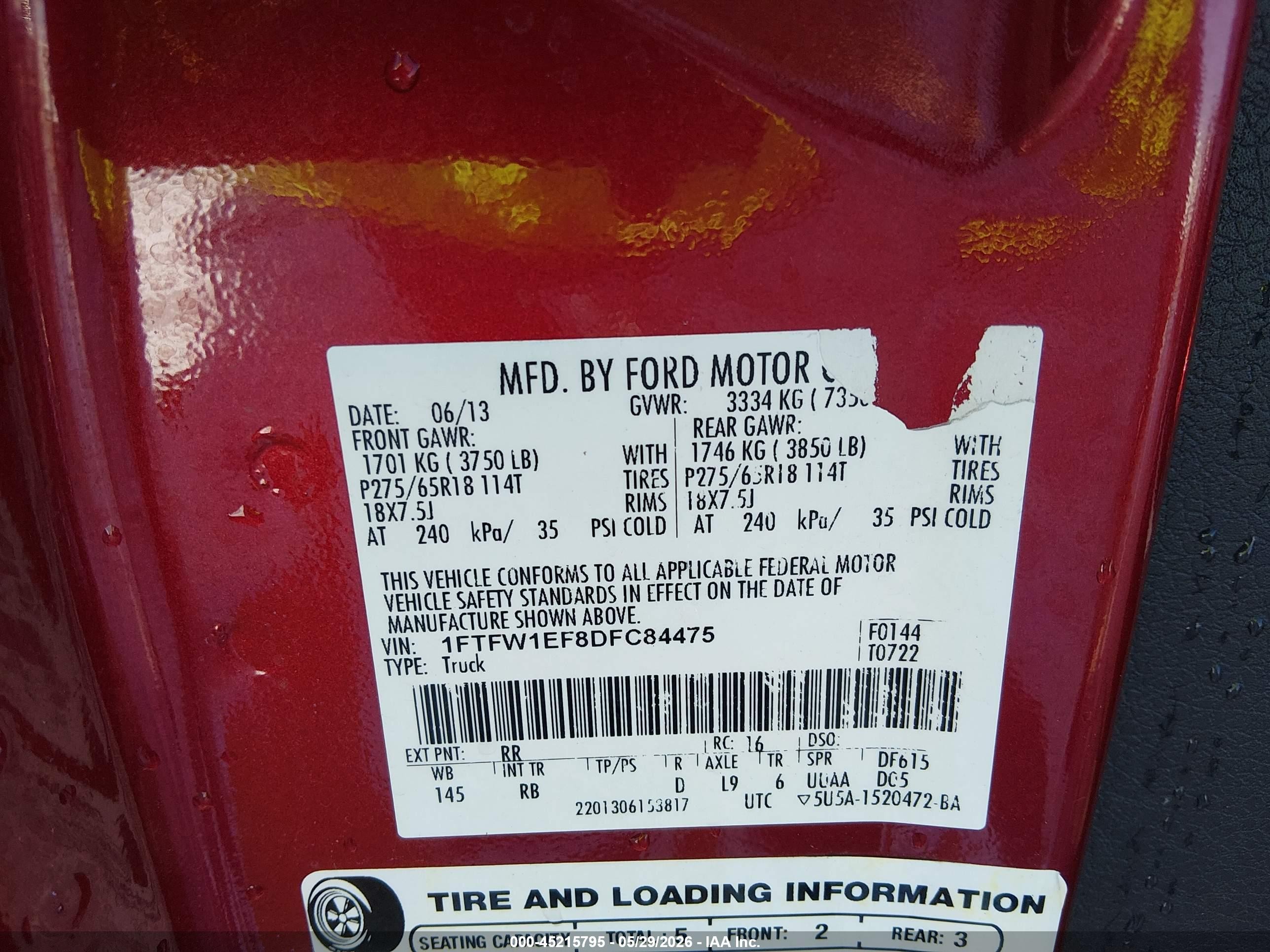 2013 Ford F-150 Fx4 Red vin: 1FTFW1EF8DFC84475