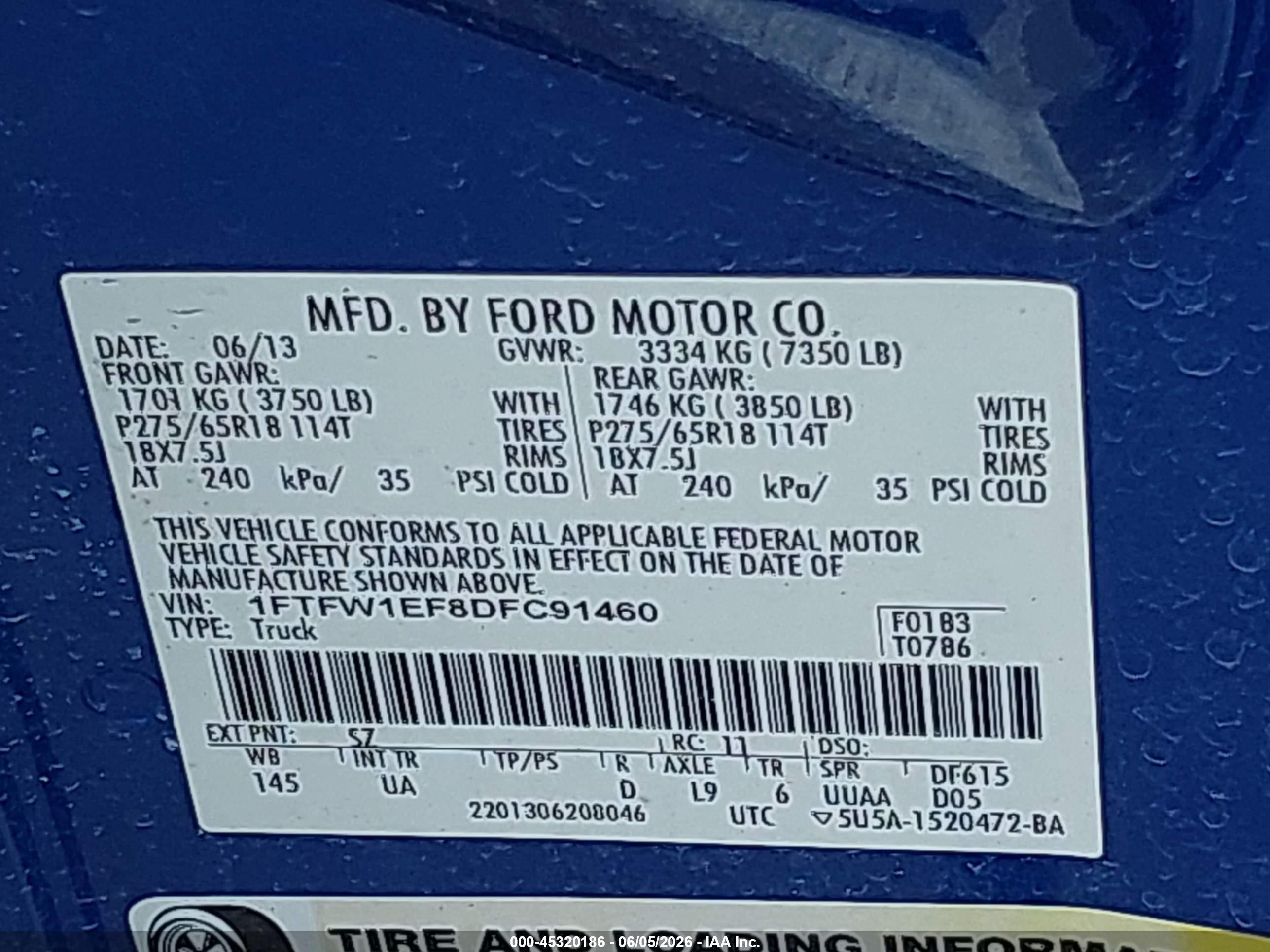 2013 Ford F-150 Xlt Blue vin: 1FTFW1EF8DFC91460