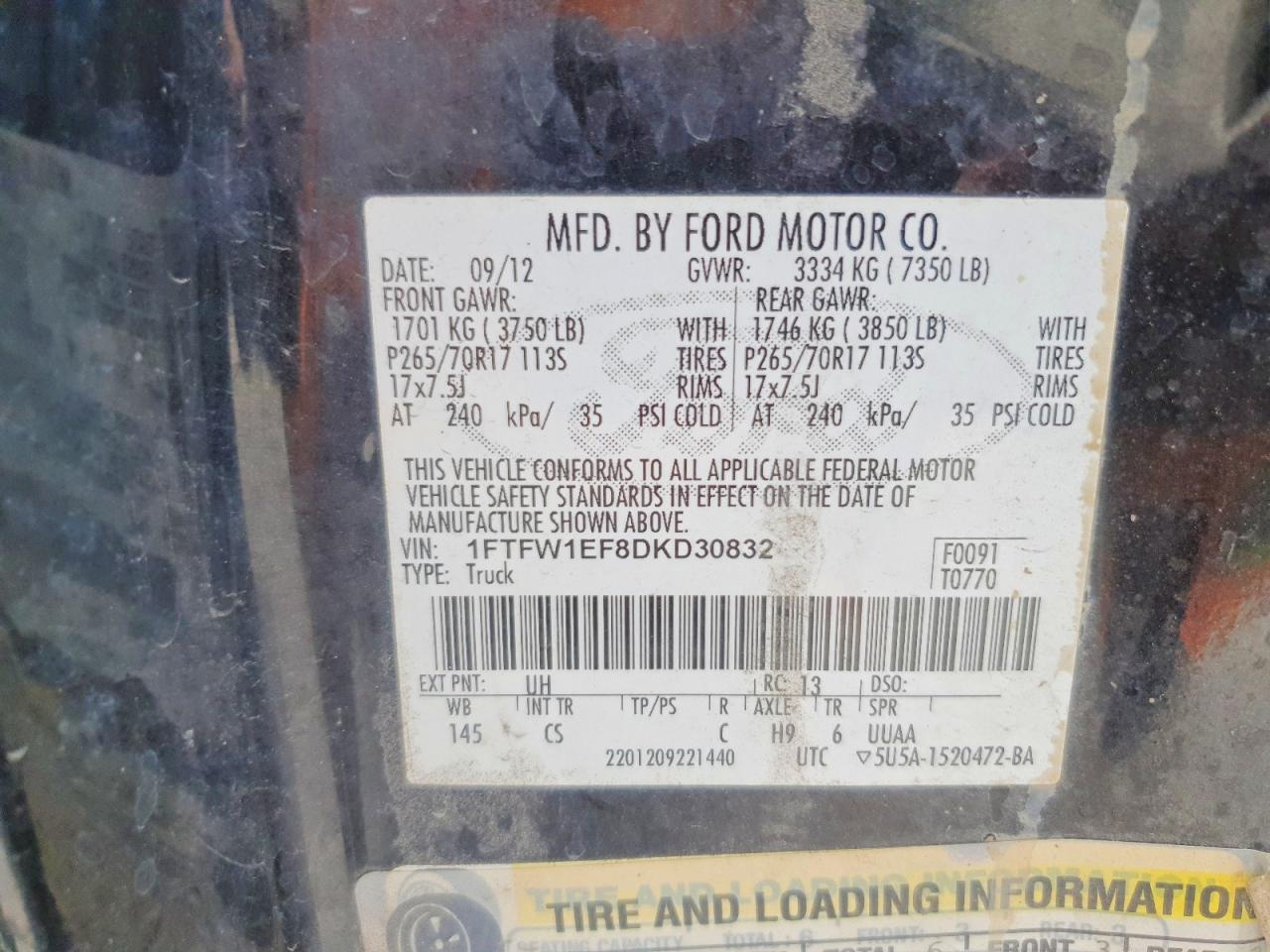 2013 Ford F150 Supercrew Black vin: 1FTFW1EF8DKD30832