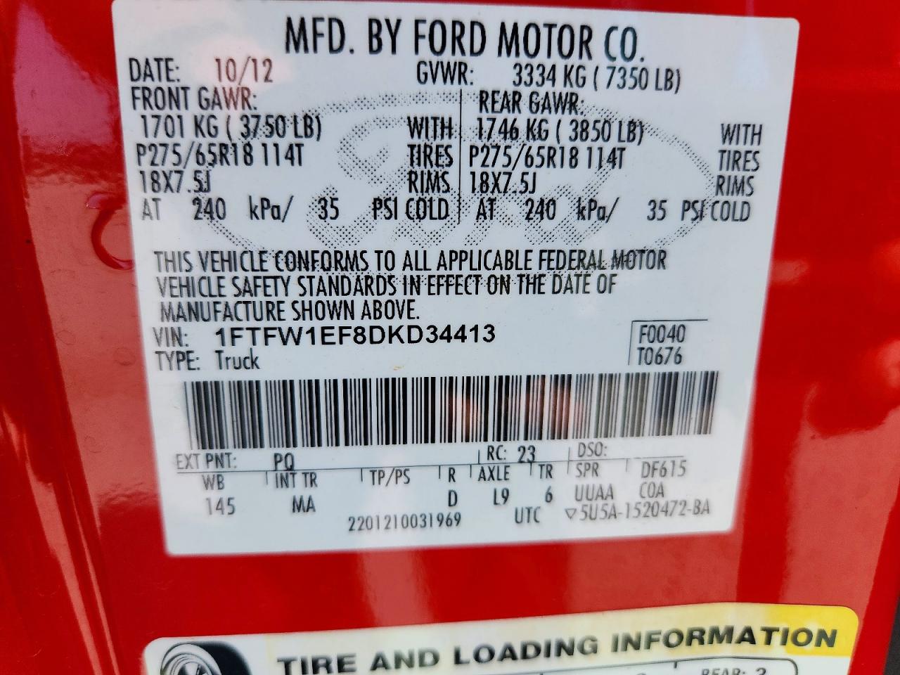 2013 Ford F150 Supercrew Red vin: 1FTFW1EF8DKD34413