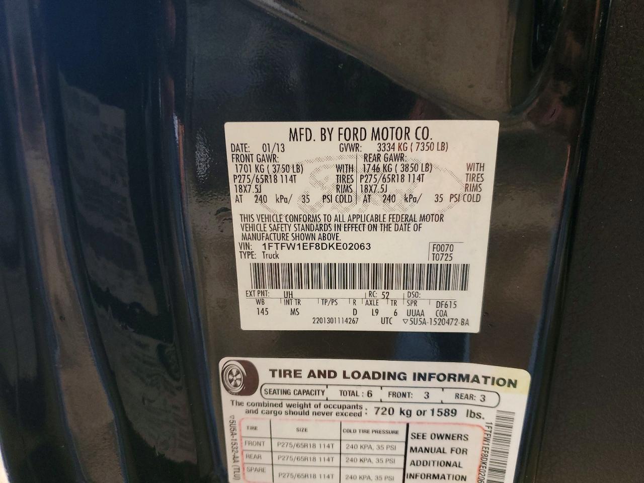 2013 Ford F150 Supercrew Black vin: 1FTFW1EF8DKE02063