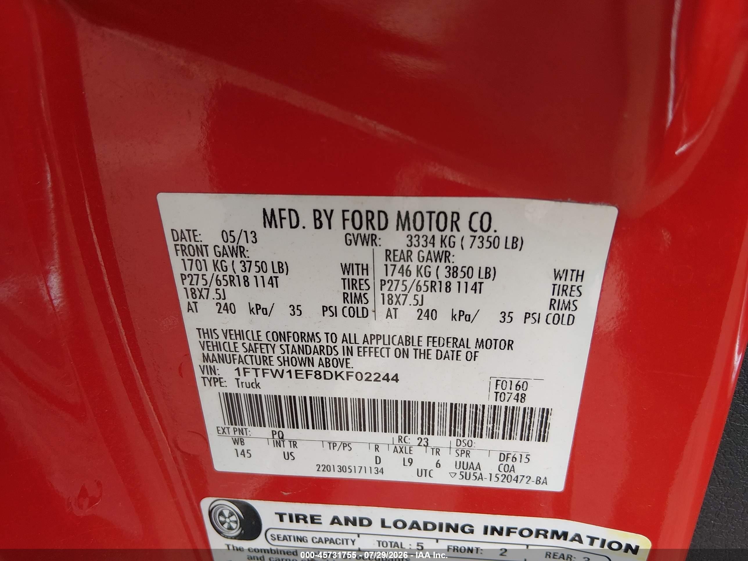 2013 Ford F-150 Xlt Red vin: 1FTFW1EF8DKF02244